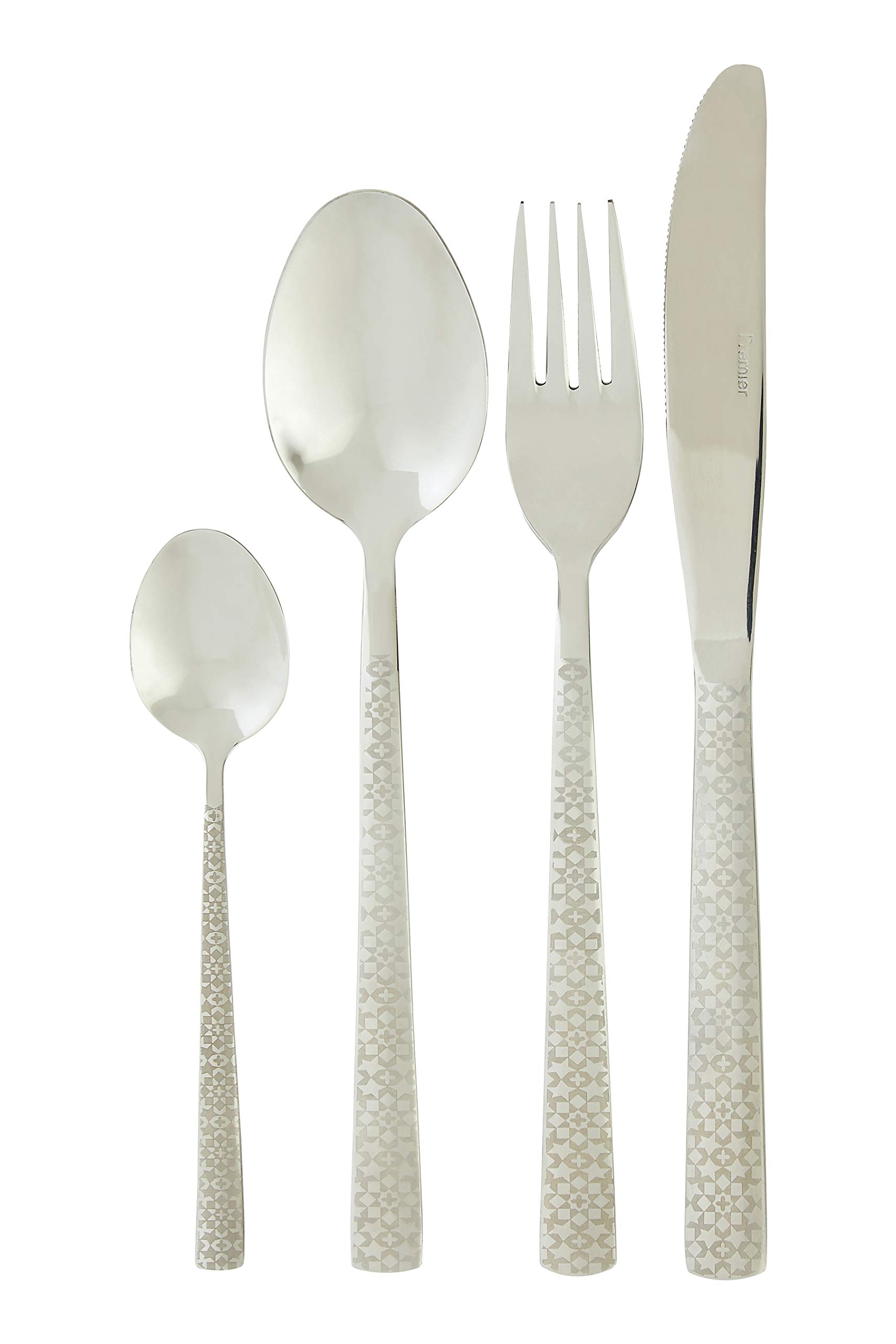 Premier Housewares 16Pc Cutlery Set, Elegant Silverware Cutlery Set, Modern Stainless Steel Cutlery Set With Geometric Prints