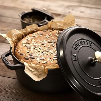 Staub Cast Iron Round Cocotte, Dutch Oven, 5.5-quart, serves 5-6, Made in France, Matte Black