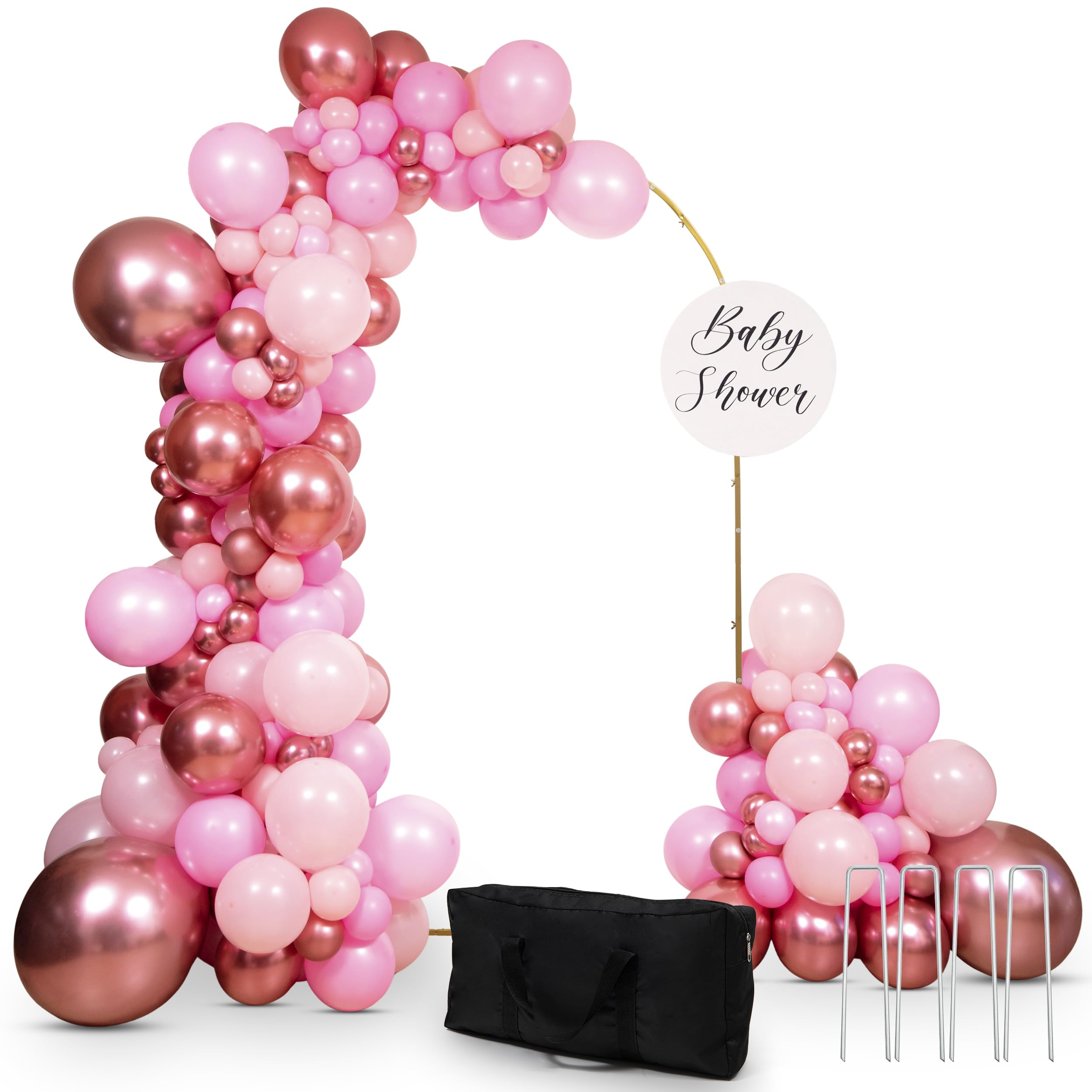 Photo 1 of 7'2" Gold Metal Arch Backdrop Stand for Weddings, Birthdays, Holidays - Easy Assembly, Lightweight With Storage Bag and Anchoring Pieces
