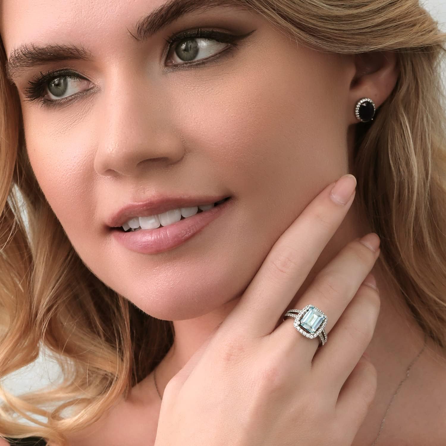 Gem Stone King 3.68 Cttw Sky Blue Simulated Aquamarine Engagement Ring For Women | 925 Sterling Silver | Emerald Cut 10X8MM | Wedding Engagement Anniversary Promise Ring For Women