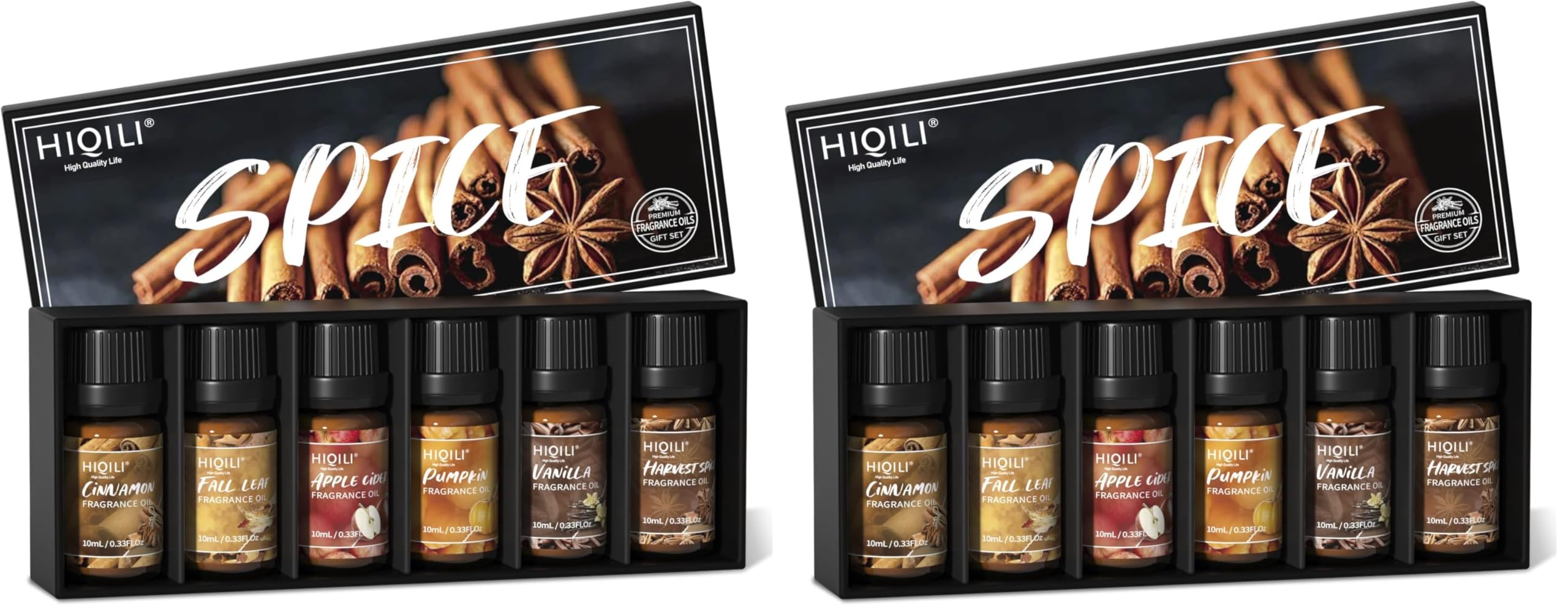 HIQILI Spice Fragrance Oil, Scented Oil 6x10ml for Candle Making Soap Slime, Fall Essential Oils for Diffuser Home, Cinnamon Pumpkin Vanilla Apple Cider Harvest Spice Fall Leaf, Christmas (Pack of 2)