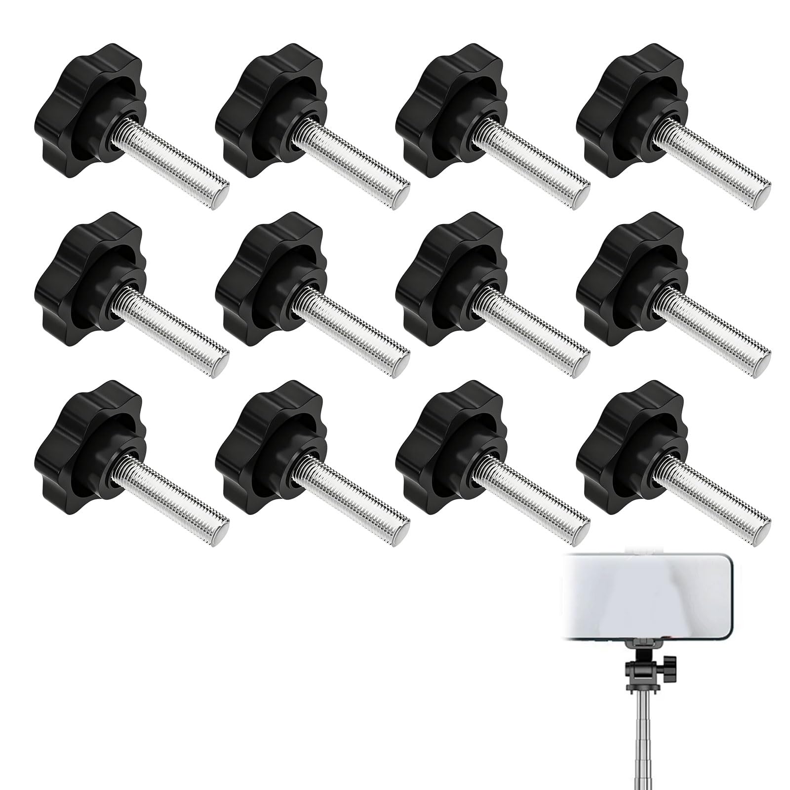 12 Pezzi Viti a Farfalla M6 x 25 mm, Dadi ad Ali in Metallo Zincato con Testa in Plastica Nero - Filettatura M6 per Mobili, Elettronica, Attrezzature Meccaniche e Applicazioni Industriali