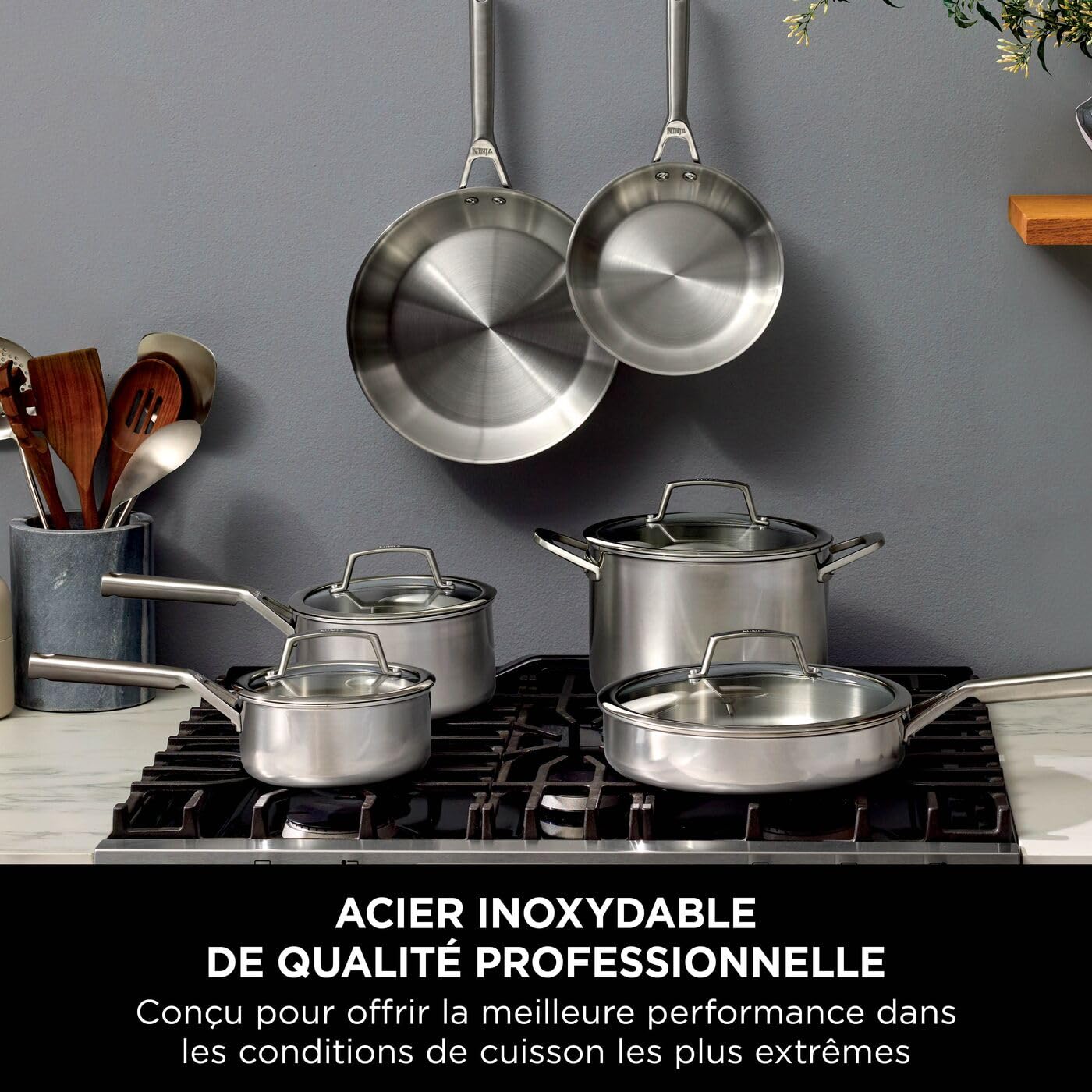 Ninja EverClad, batterie de cuisine 2 poêles, tous feux C92000EUI | acier inoxydable, Convient à tous les types de feux, y compris l’induction, Compatible au four, Base 100% induction