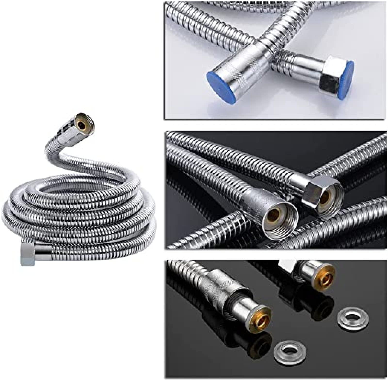 Tubo de ducha de acero inoxidable, Flexo de ducha acero inoxidable multicolor 1,5, 2 m(Argentato,1 m)