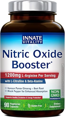 Innate Vitality Suplemento potenciador de óxido nítrico, L-arginina, L-citrulina, raíz de remolacha, beta-alanina, raíz de ginseng, circulación