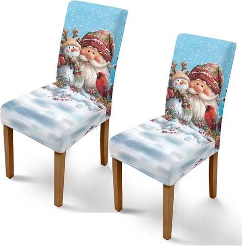 Miniatura 31 de Rnyleeg Fundas de silla de Navidad para sala de estar, diseño de muñeco de nieve azul, estampado de pájaros, fundas para sillas de comedor, 1 Muñeco