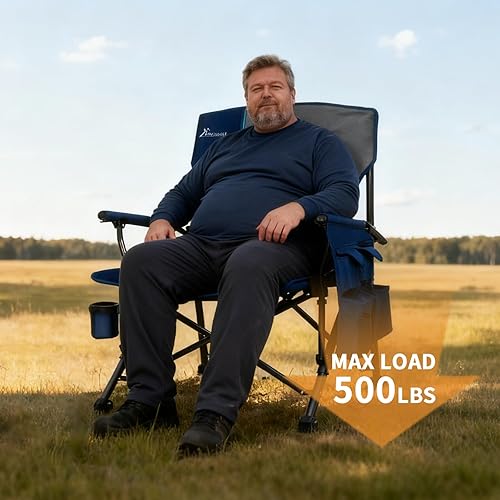 Miniatura 9 de Romswi Paquete de 2 sillas de campamento de gran tamaño, capacidad resistente de 500 libras, sillas plegables con reposabrazos duros, portavasos y