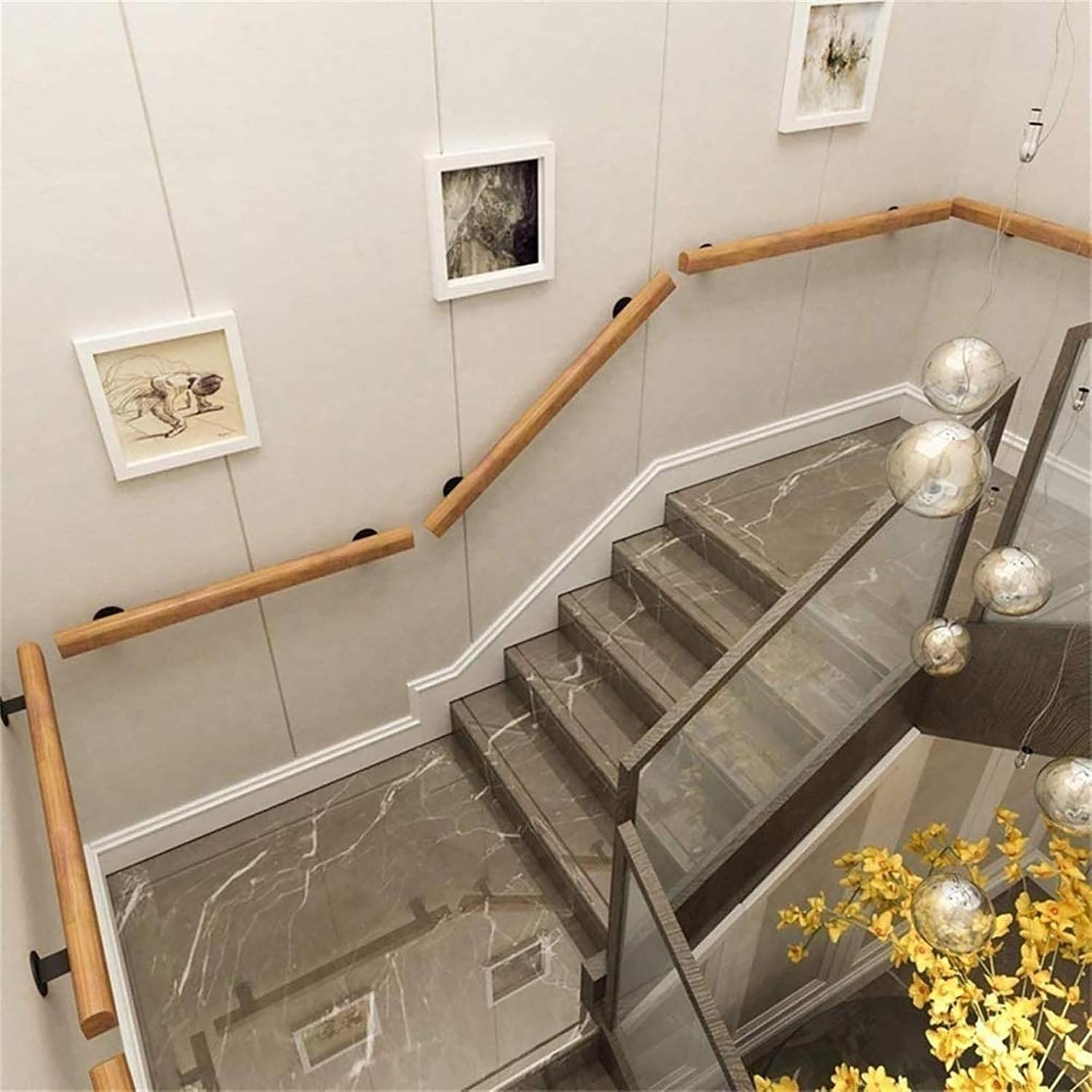 Staircase Handrails 1ft-20ft Wooden, Professional Corridor Non-Slip Stair Railings Support Rod, Loft Villa Indoor and Outdoor Wall Stair Grab Bar Kit for Elderly/Children (Size : 1