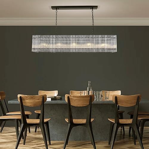 Miniatura 6 de Kunrldon - Candelabros modernos de cristal negro para comedor, rectangular de 55 pulgadas, accesorio de iluminación de isla de cristal, lámpara