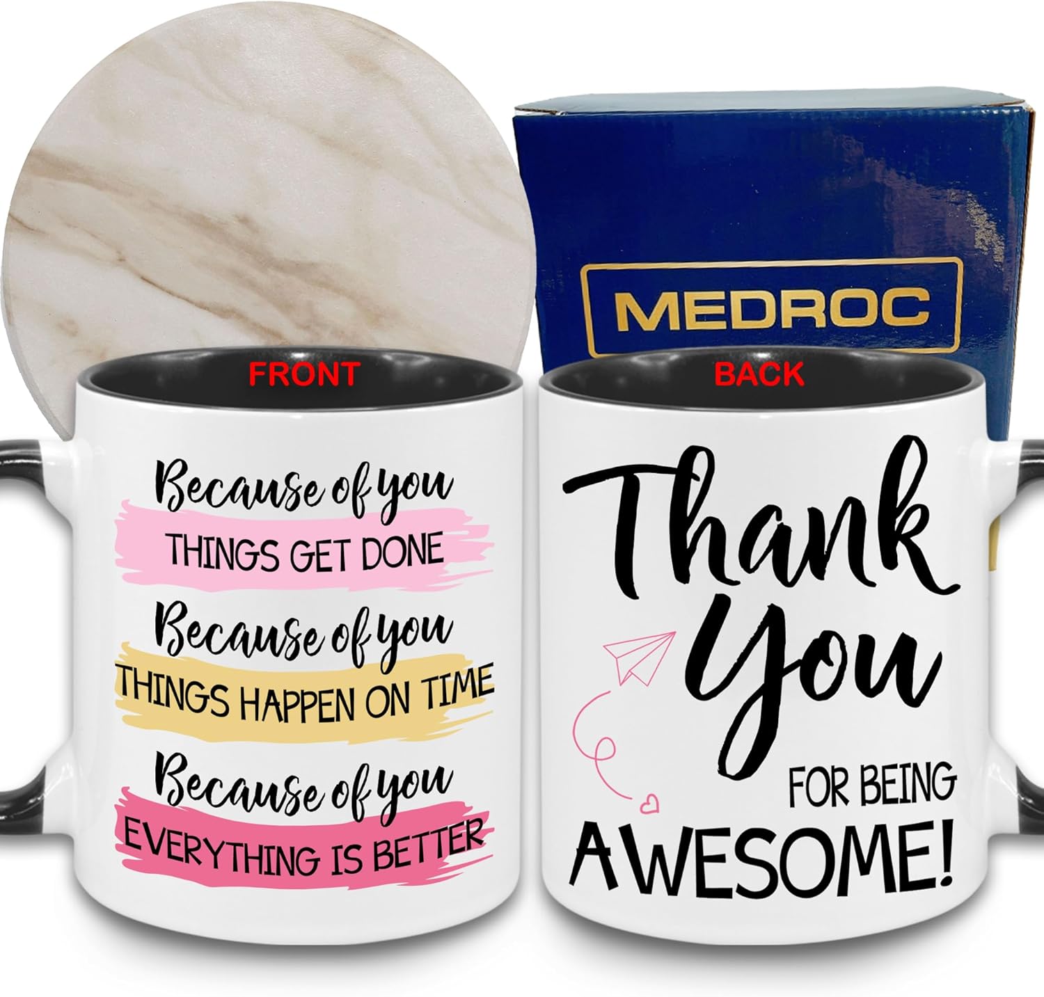 Thank You Gifts for Women - Coffee Mugs Ceramic 11oz with Coaster, Appreciation Gift for Coworker Friends Teacher Nurse Staffs Employees Boss Mentor Leader, Leaving Farewell Retirement Cups