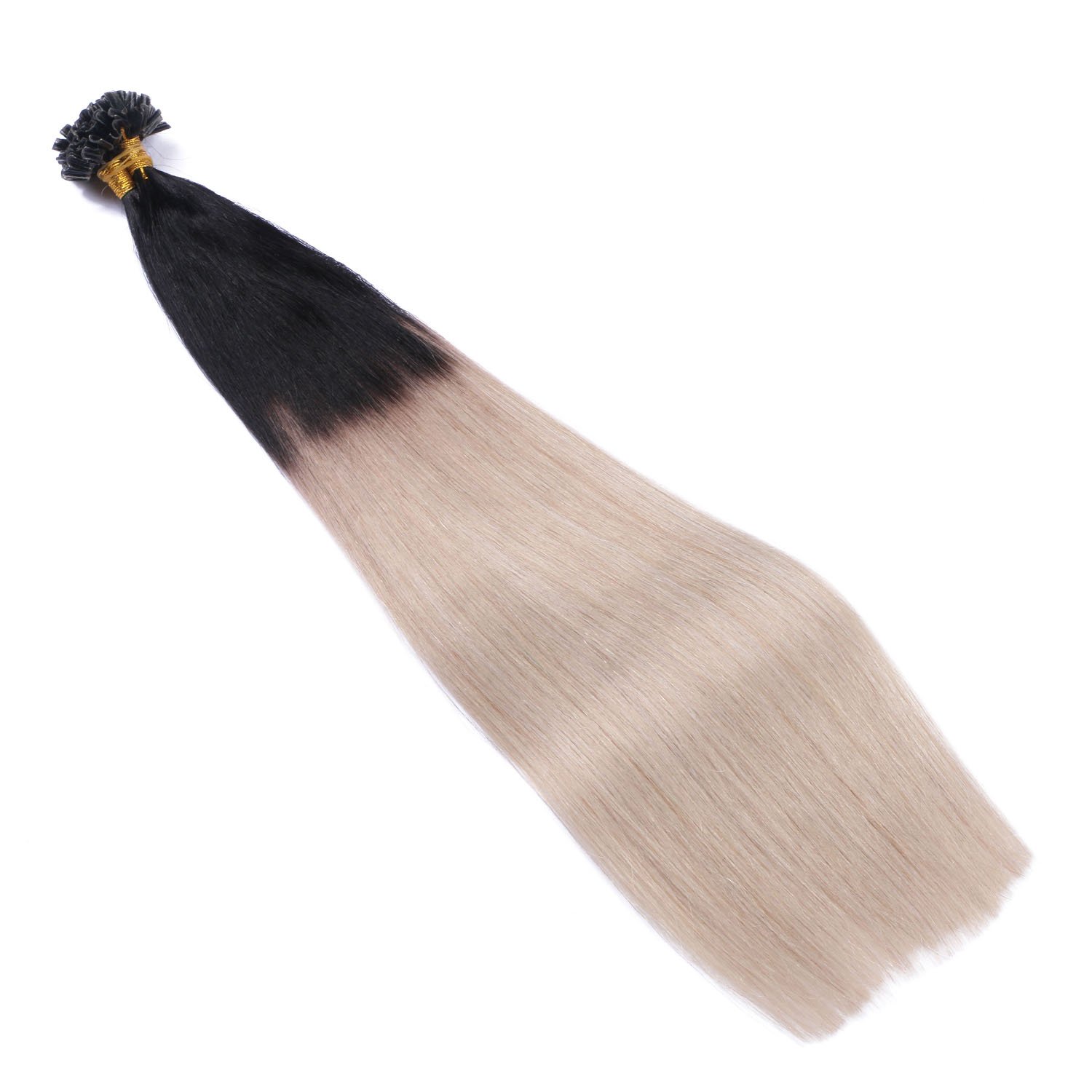 Keratin Bonding - # 1B/GREY OMBRE - 60cm - 50 Strähnen - 1g - 100% Remy Echthaar Haarverlängerung U-Tip Extensions sehr hohe Qualität by NOVON Hair Extention