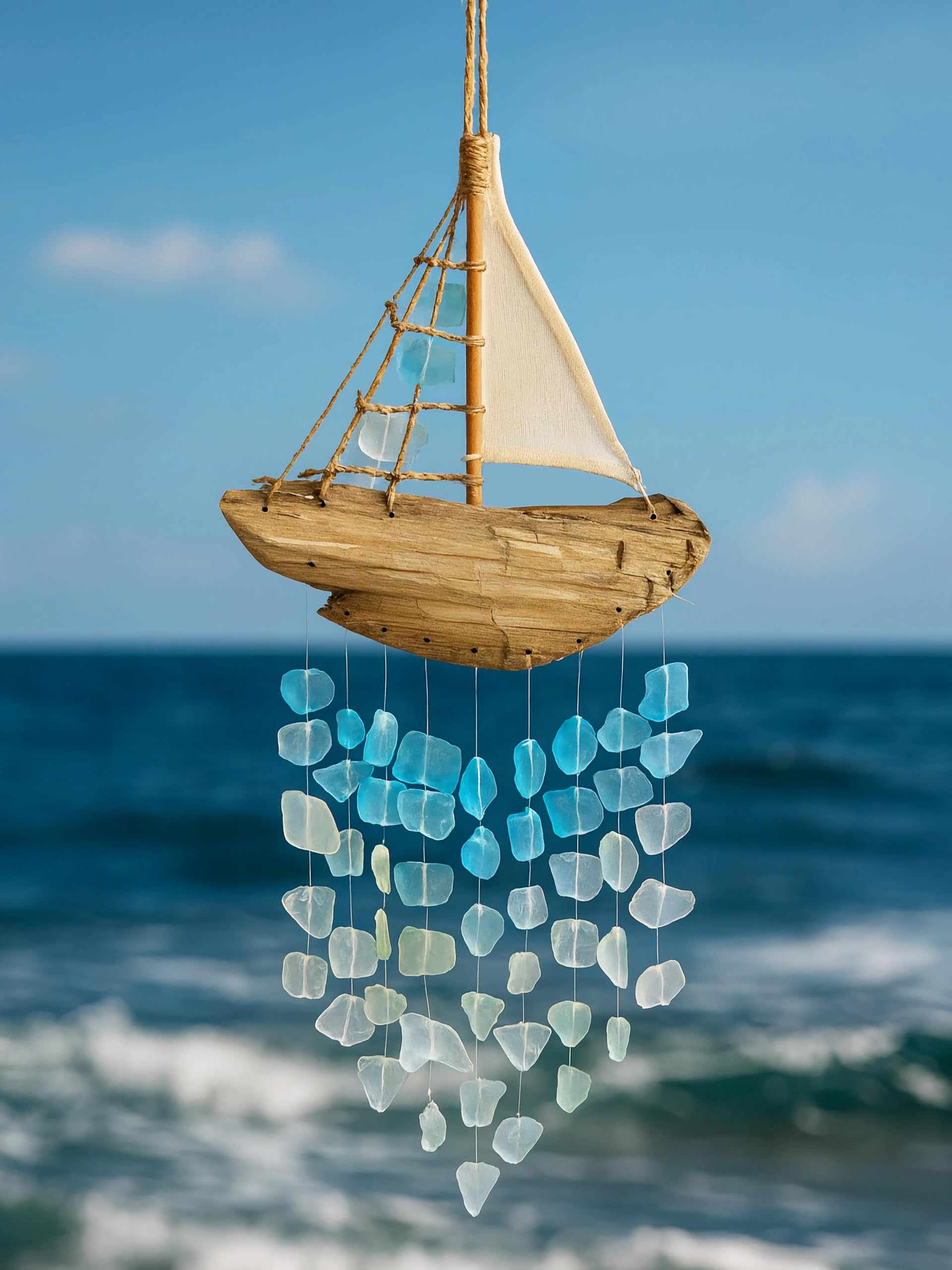 Pommerntraum ® | Windspiel maritim Gartendekoration Glockenspiel Klangspiel Mobile Segelschiff nautisch (Segelboot)