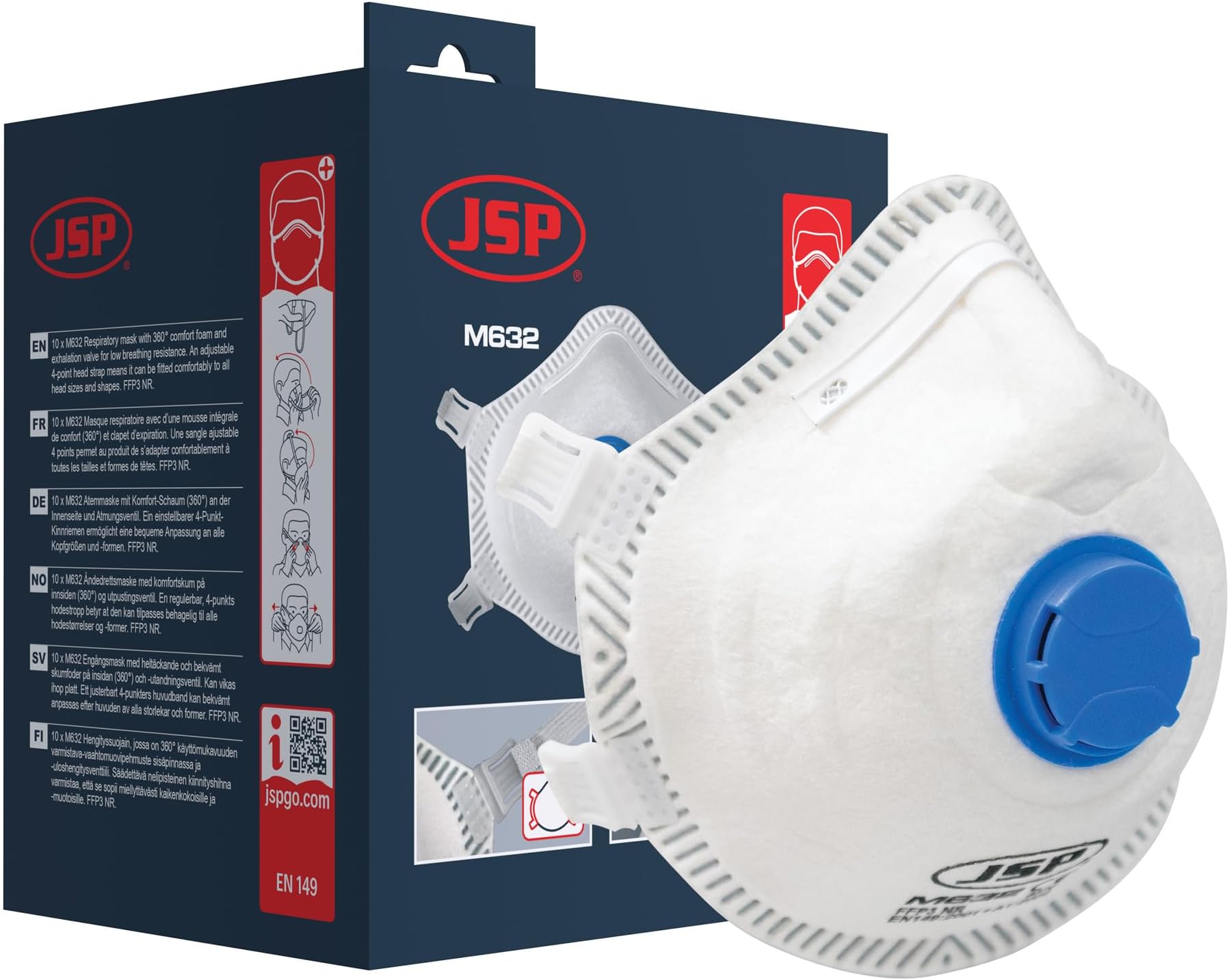JSP Moulded Disposable Mask FFP3 (M632) - Box of 10 - High Protection Against Dust & Particles (BGZ130-000-A00)