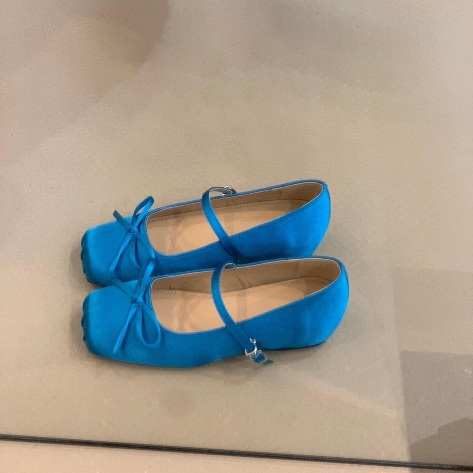 Ballerine Punta Quadrata Fiocco Zeppa Cinturino alla Caviglia