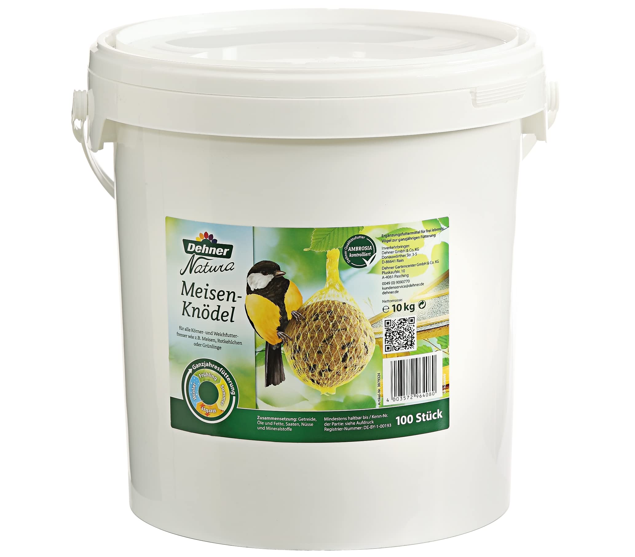 Dehner Natura Lot de 100 Grosses Boules de Graisse avec Filet 100 g 10 kg