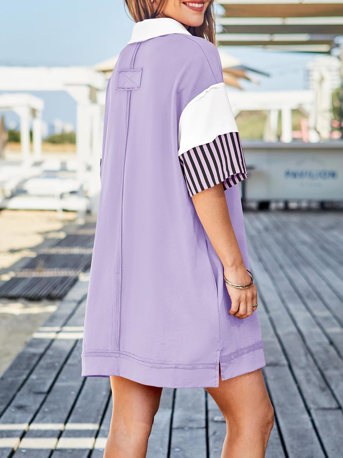 Wenrine Women Polo T Shirt Dress Summer Short Sleeve Loose Sweatshirt Dress image 4