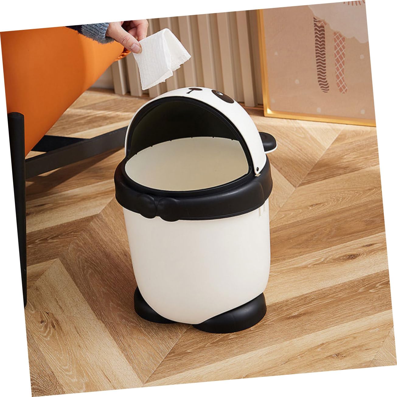 Sturdy Plastic Cartoon Panda Trash Can Compact and Portable Decorative for Home