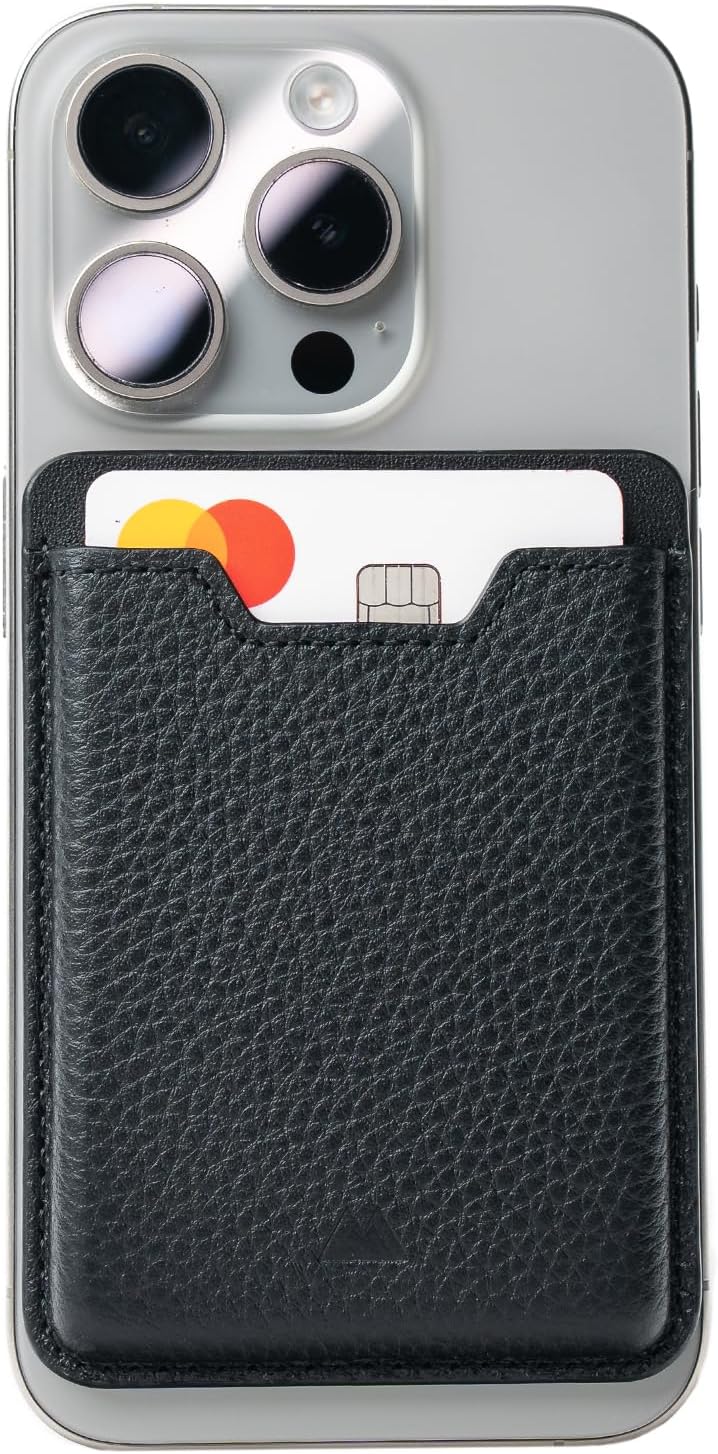 Mous – MagSafe Compatible Wallet Card Holder – Cell Phone Magnetic Wallet for iPhone 17, iPhone 16, iPhone 15, iPhone 14, iPhone 13 and iPhone 12 Models – MagSafe Compatible Accessory - Black Leather
