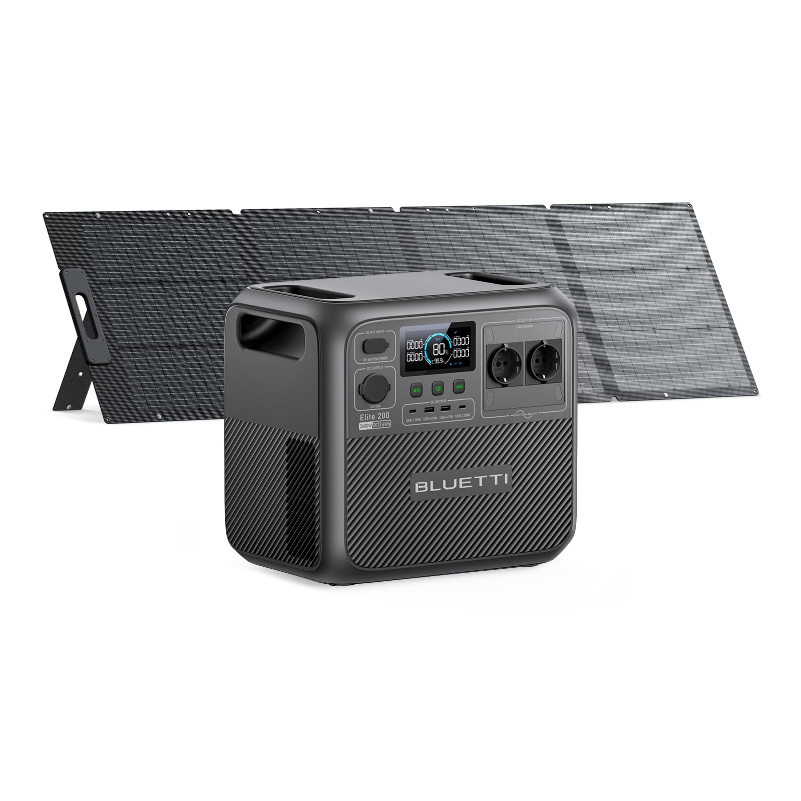 BLUETTI Elite 200 V2 Generador Solar con 200W Panel Solar (Enviar por Separado), 2073,6Wh Estación con 2 Tomas de CA 2600W,17 Años de Vida LiFePO4 para Acampadas, Fuera de Red, Cortes