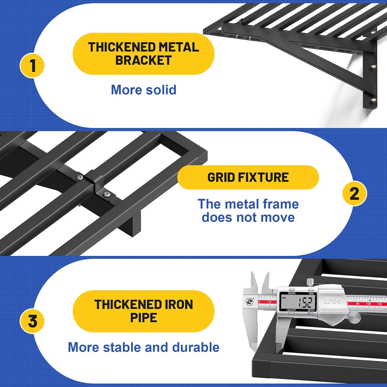 Heavy Duty 2x4 FT Garage Shelving Wall Mounted, 440 LBS Capacity Steel Wall Shelf Storage Rack with 12 Hooks, Easy Installation for Garage, Basement, Workshop, 2 Packs