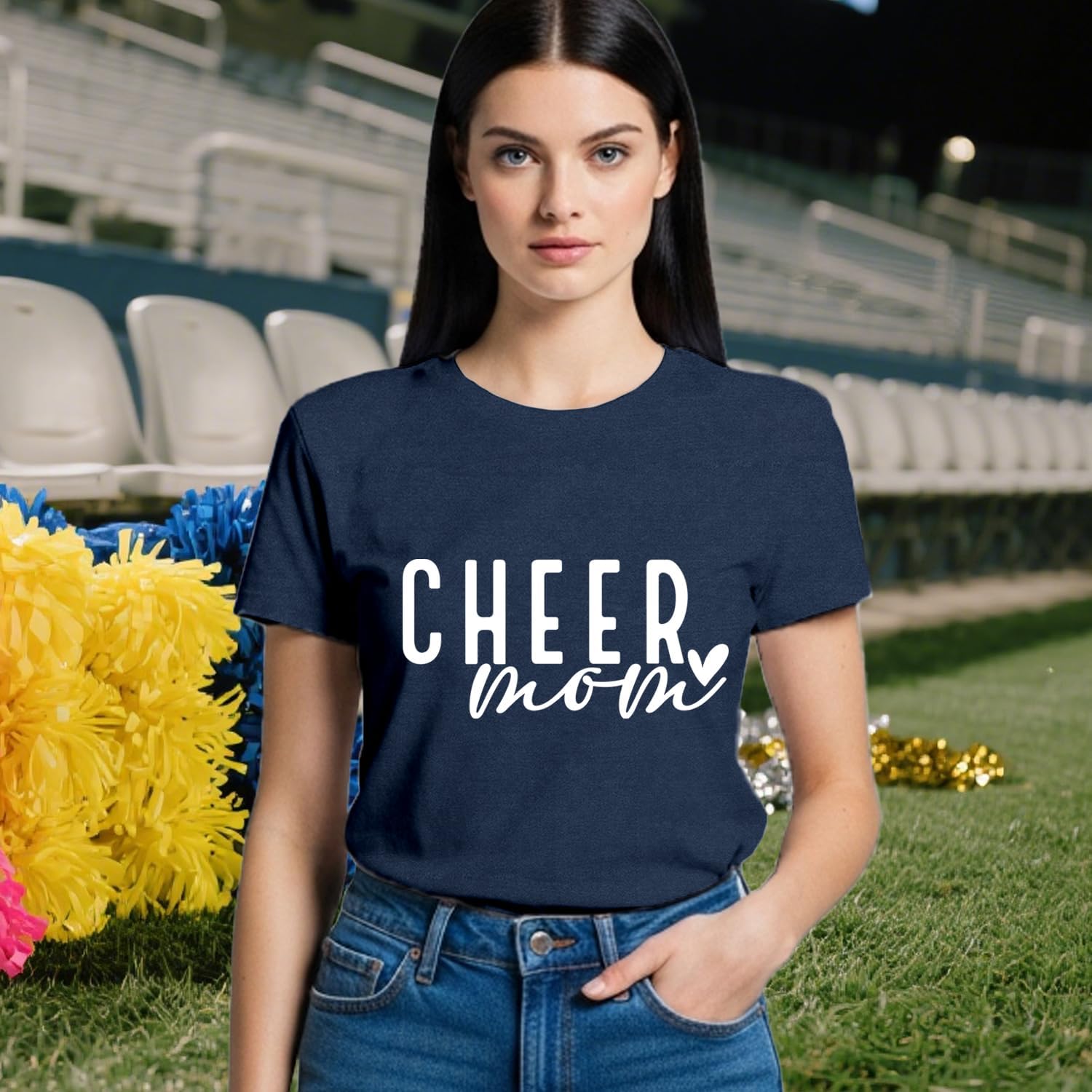 Cheer Mom Shirt for Women Game Day Mama Tshirt Mama Cheerleading Tee Tops - Image 3