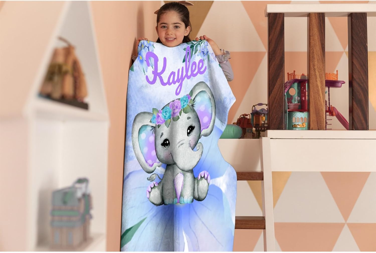 Custom Name Blanket Personalized Custom Baby Throw Blanket Memorial Gifts for Swaddle Toddler Birthday Personalized Elephant Blue
