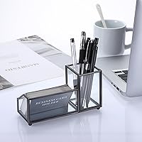 Vista 8 de Hipiwe Tarjetero de cristal para tarjetas de presentación de metal, para lápices, para escritorio, transparente, para oficina y hogar, 2 ranuras