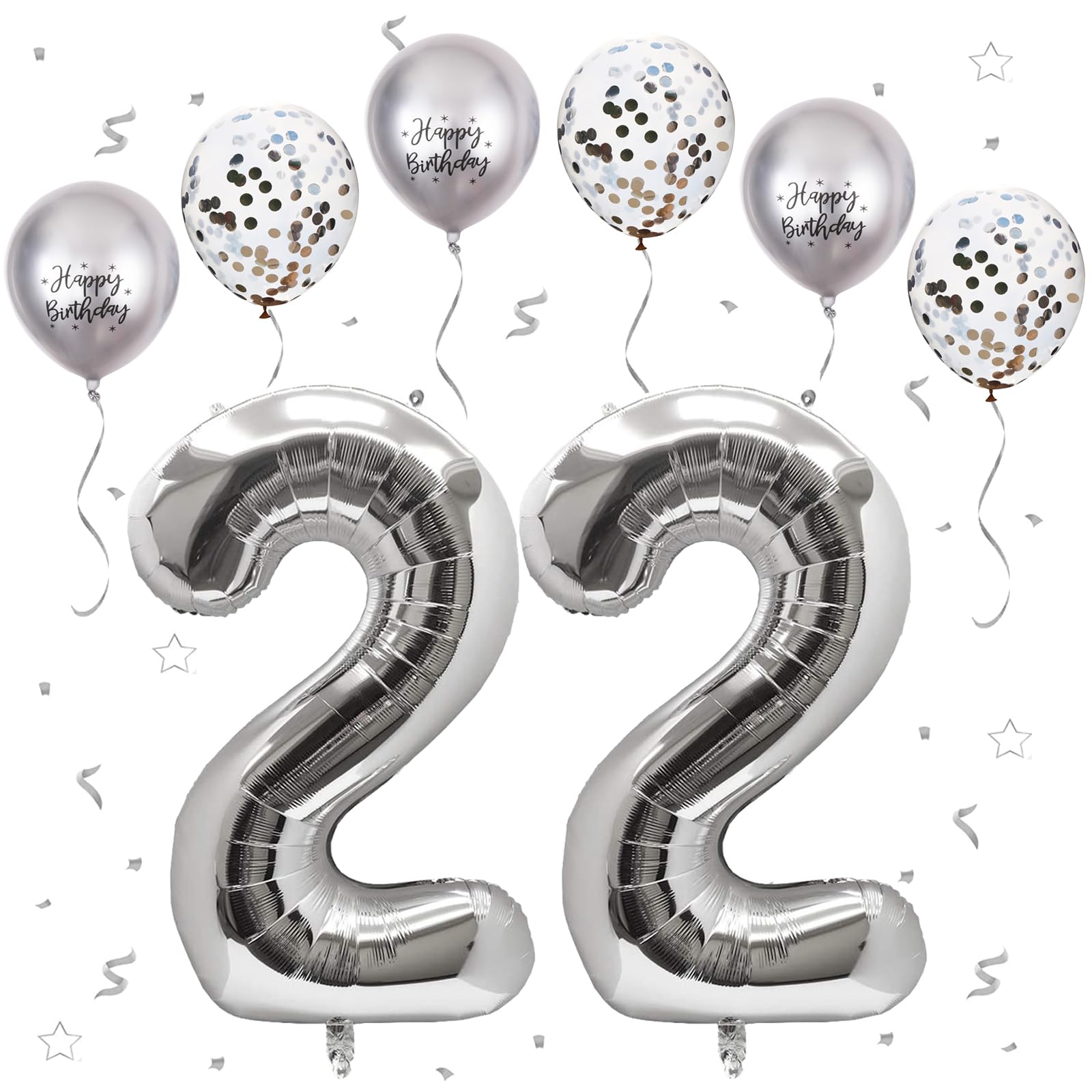 Silver Balloon 22, Foil Balloon Number 22 Silver, 40 Inch Helium Balloon 22, Birthday Decoration Foil Balloon Numbers 2 & 2, Balloon 22 Birthday Decor Set for Men Women Birthday Party Decoration — image 1