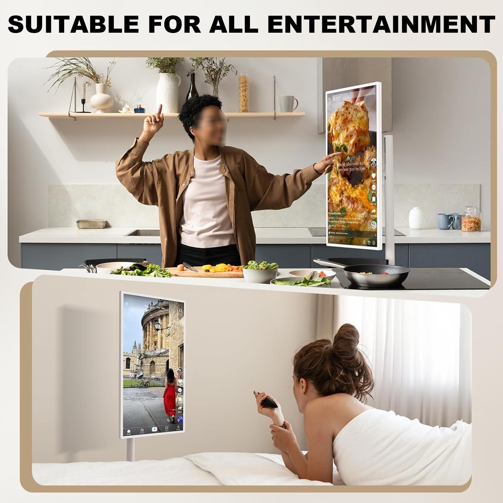 Przenośny telewizor Smart TV, 24-calowy stojak pod telewizor, wysoka podstawa z nóżkami, tryb filmowca, wbudowana bateria, wbudowana kamera 13 MP, pilot 32inC2-8+128G