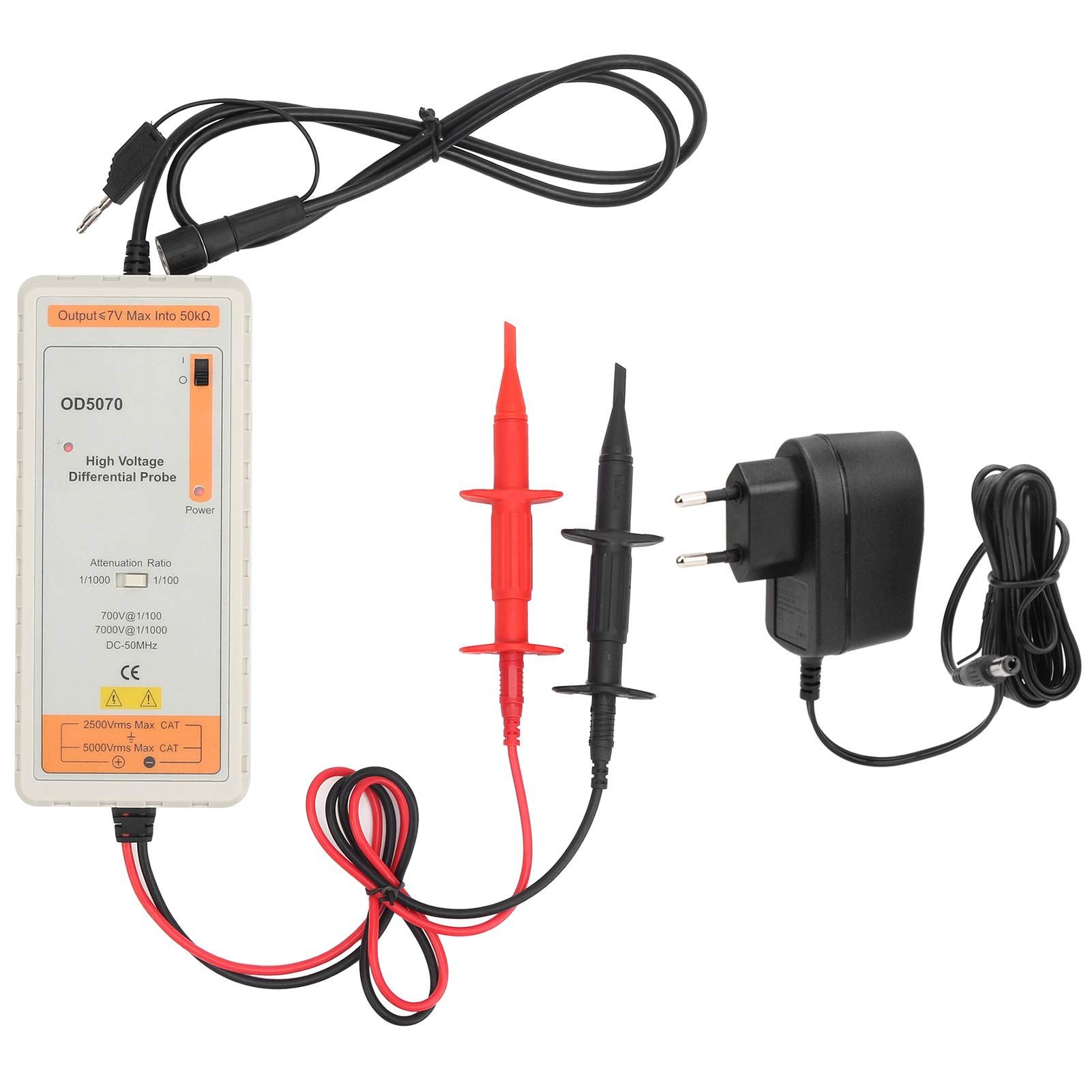 Haofy 50 MHz Aktiver Hochspannungs-Differenztastkopf für Oszilloskopmessung, Forschung und Entwicklung, ABS, 1 Einheit (EU-Stecker 100-240 V)