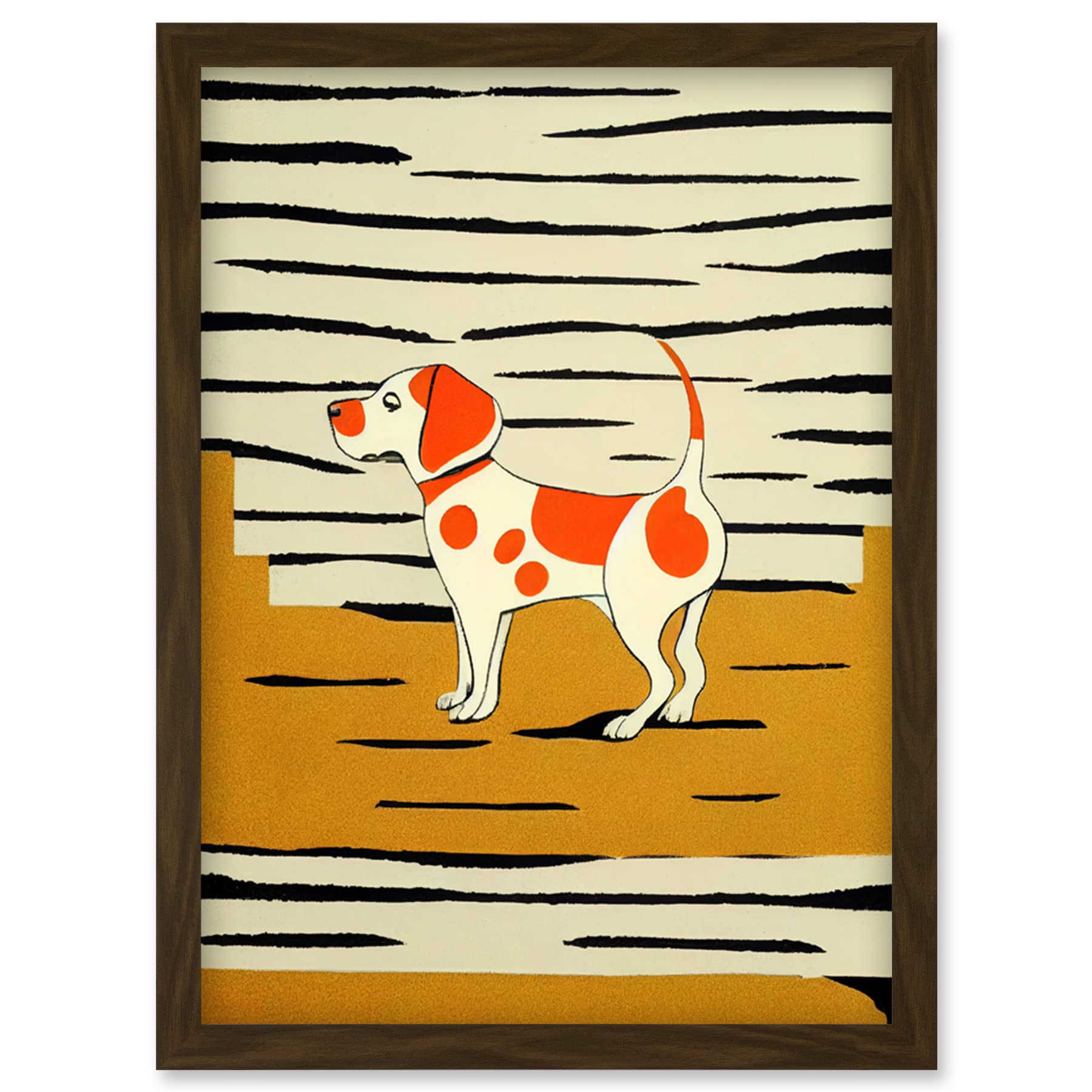 Wee Blue Coo Beagle Dog illustration Springer Orange on Mustard Spaniel Artwork Framed Wall Art Print A4