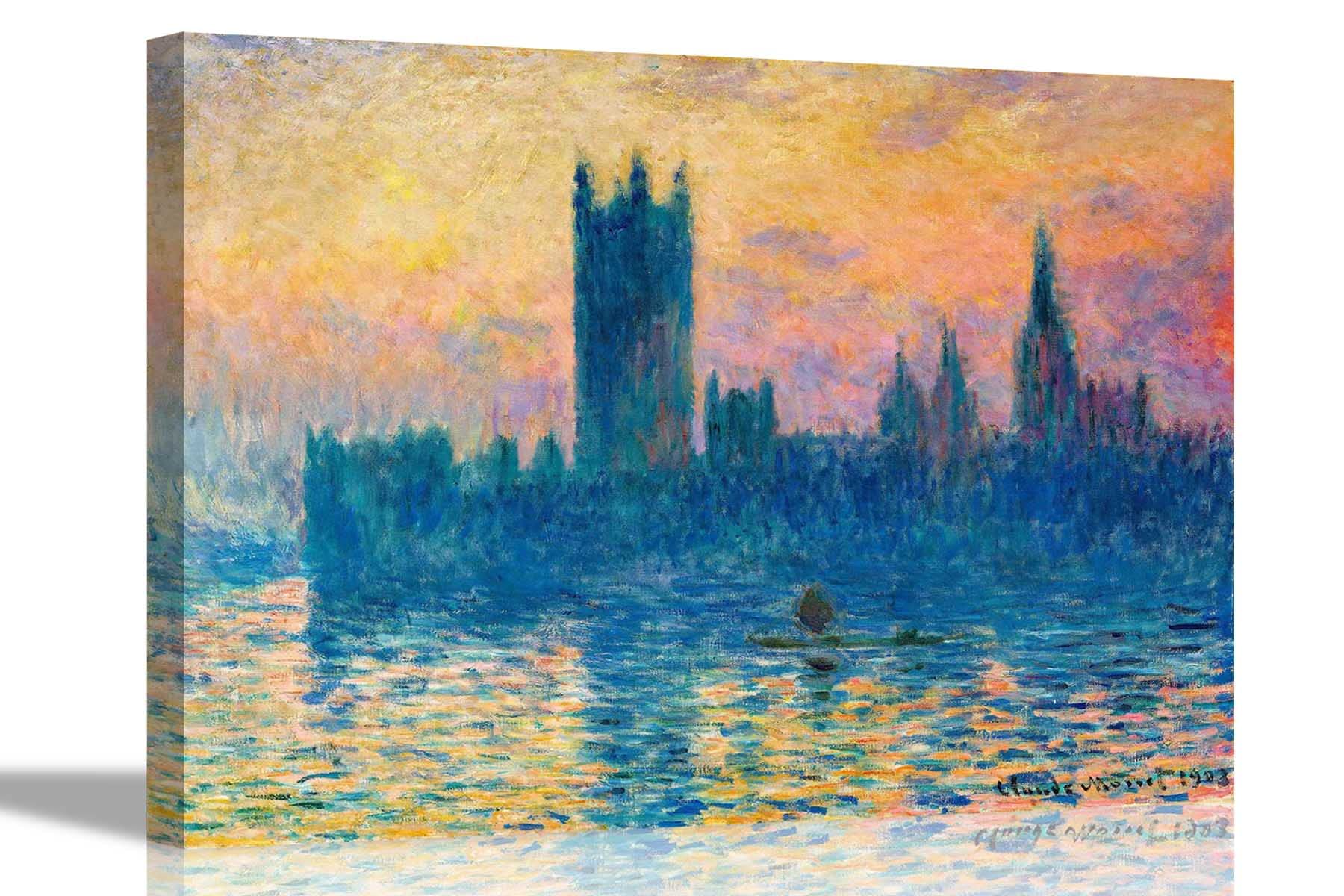 Artley Prints Houses Of Patliament Sunset The Houses Of Parliament Sunset Claude Monet Canvas Prints Framed Wall Art Wall Decor Stretched Ready To Hang 51 X 38Cm (20 X 15 Inches)