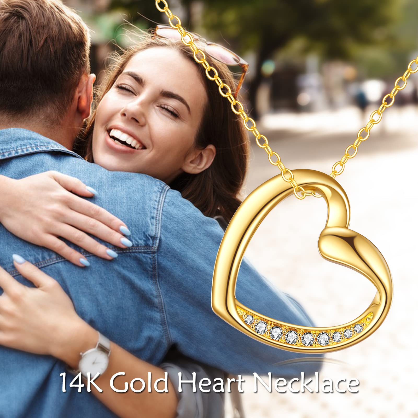 Herz-Halskette aus 14 Karat massivem Gold für Frauen, feines Gold, Liebesschmuck, Geburtstagsgeschenke für Ehefrau, Mutter, Freundin, sie