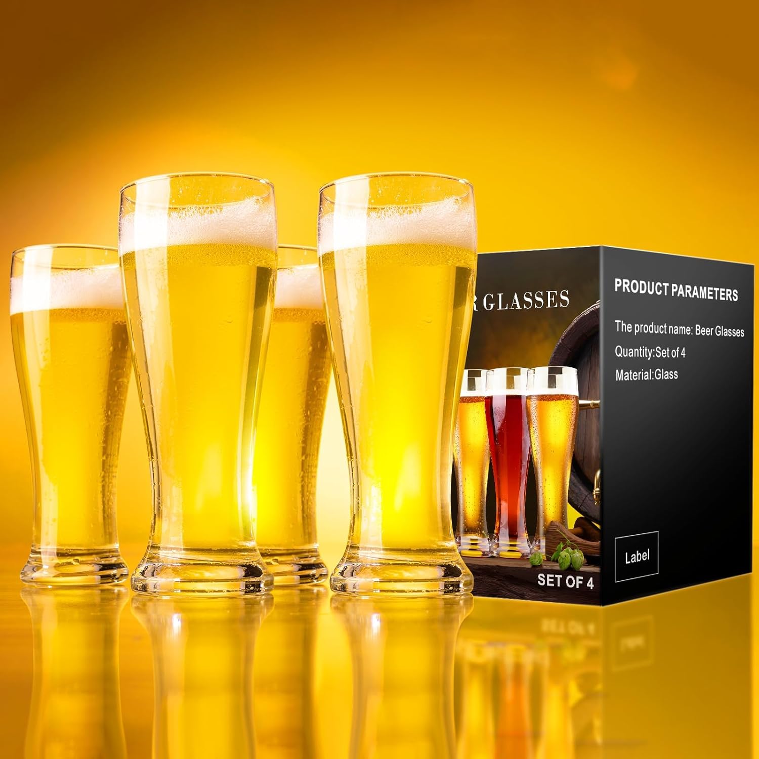 PARACITY Beer Glasses 14 oz, Pint Glasses Set of 4, Pilsner Wheat Beer Glasses, Glasses Drinking Set, Glassware Gift for Men - Image 7