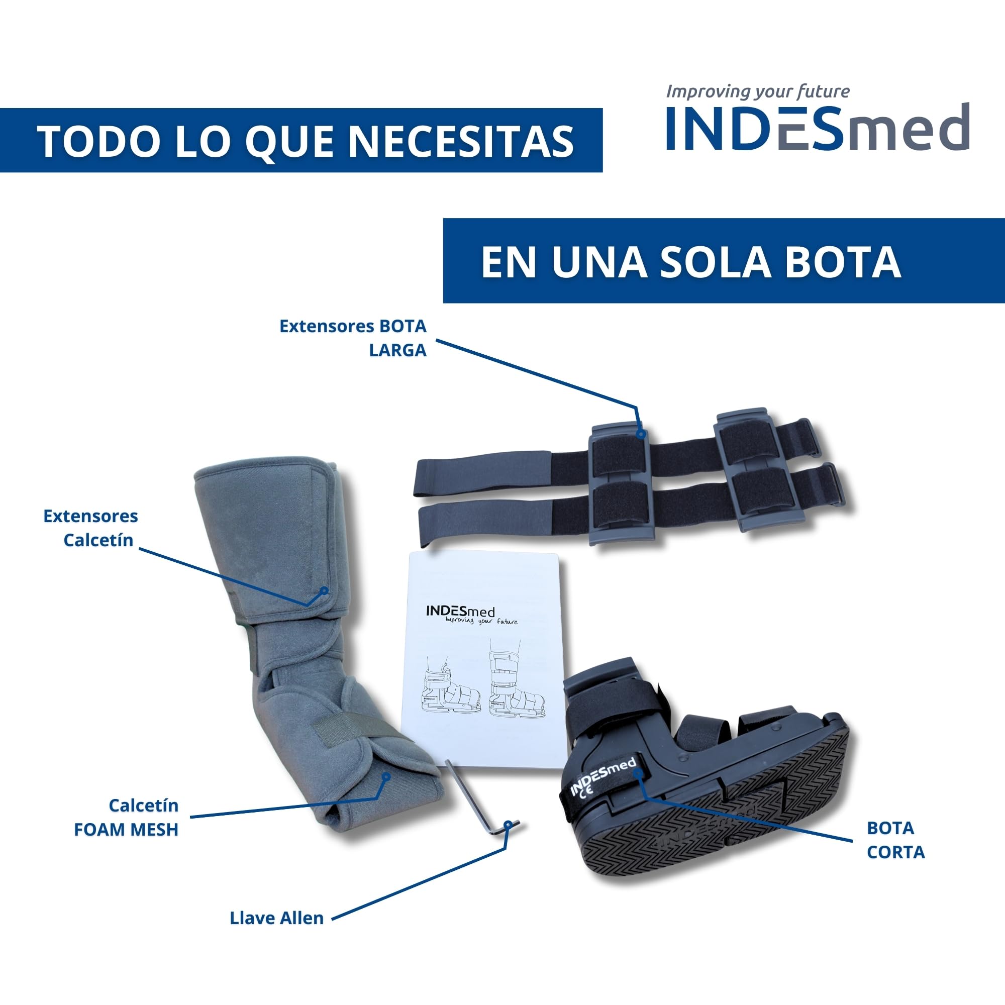 INDESmed Bota Ortopédica Walker, 2 en 1 Ajustable Todas Tallas Anchos Pie