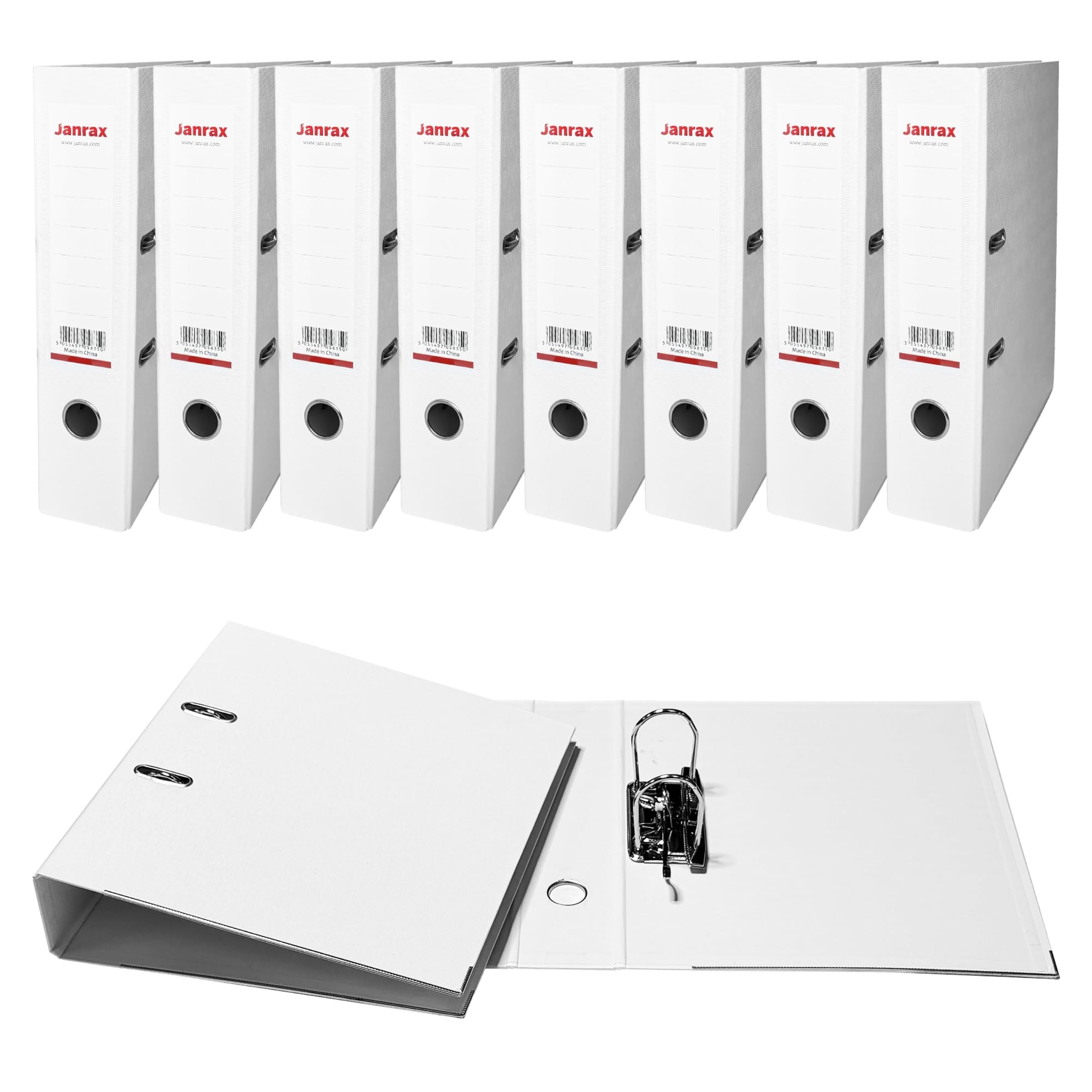 Pack of 10 A4 White Paperbacked Lever Arch Files by Janrax
