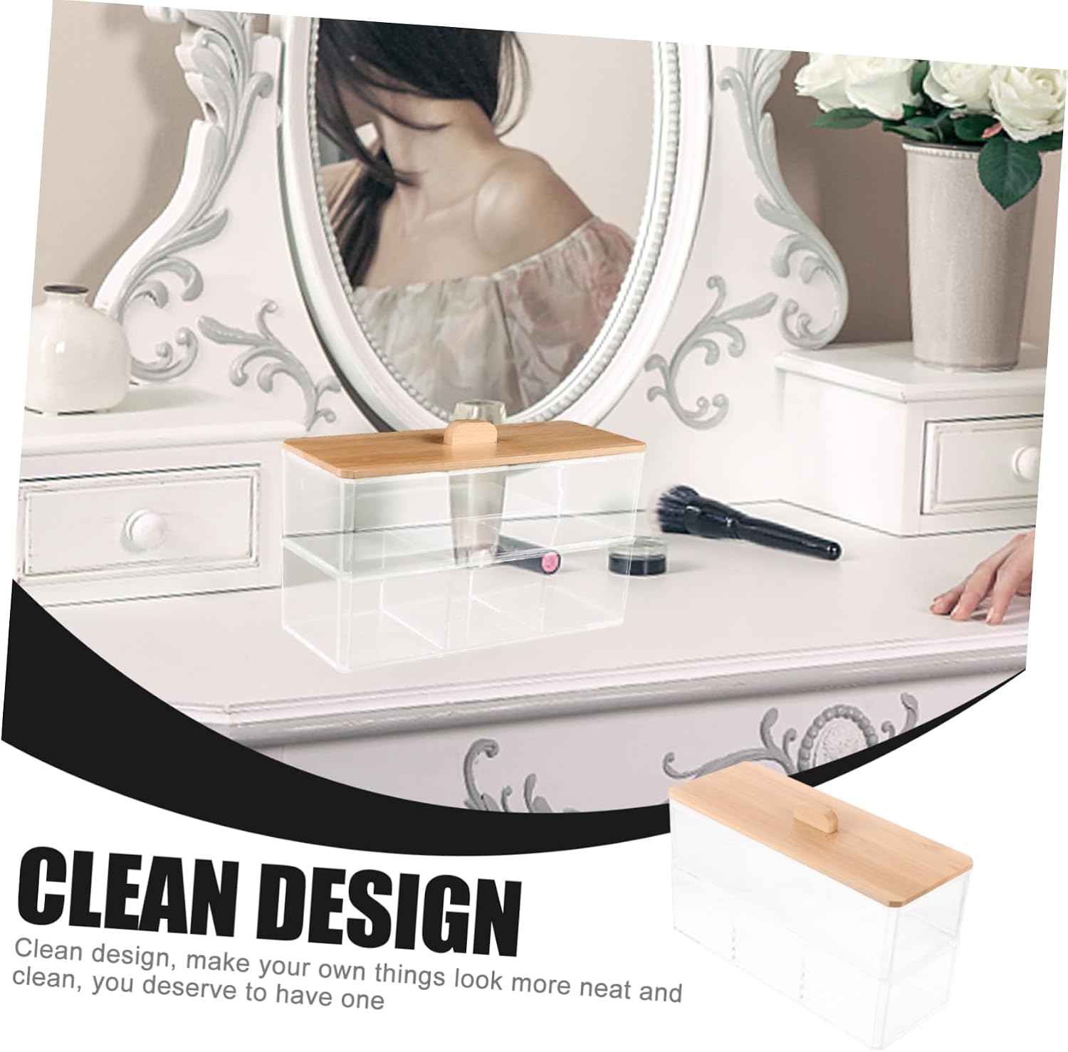Acrylic Makeup Organizer Lid Versatile Storage Container for Cotton Balls Swabs and Cosmetic Pads Compact Design for Bathroom and Vanity Essentials