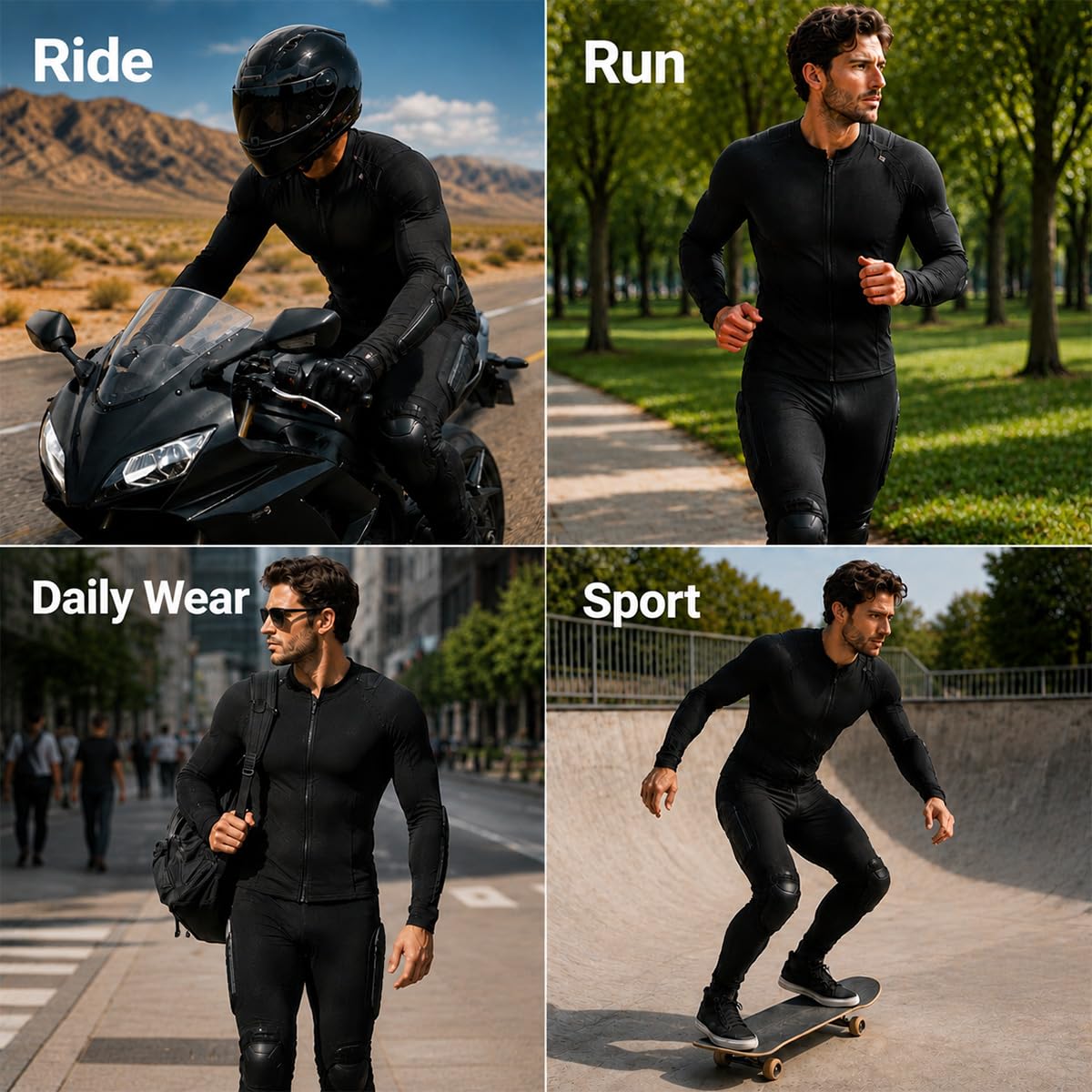 Conjunto moto hombre con chaqueta y pantalón, protecciones CE extraíbles, equipamiento protector transpirable con pantalones stretch para turismo, rutas y uso diario(Size:XXXL,Color:White Black1)