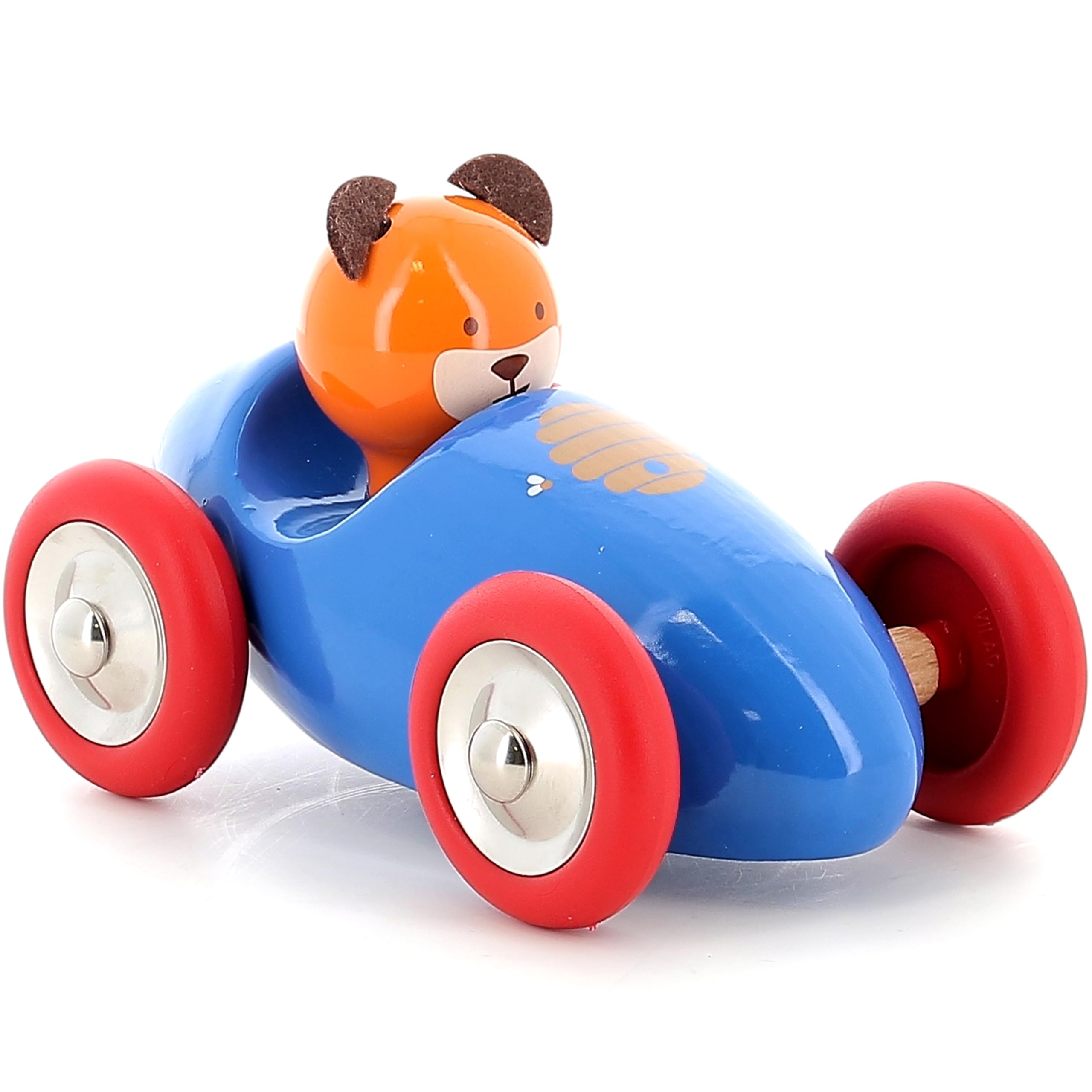 Vilac Character-Driven Wooden Racing Push and Pull Toy Car, Comes In Lovely Box, Handcrafted In France, 2 Years+, Animal - Marcel the Bear