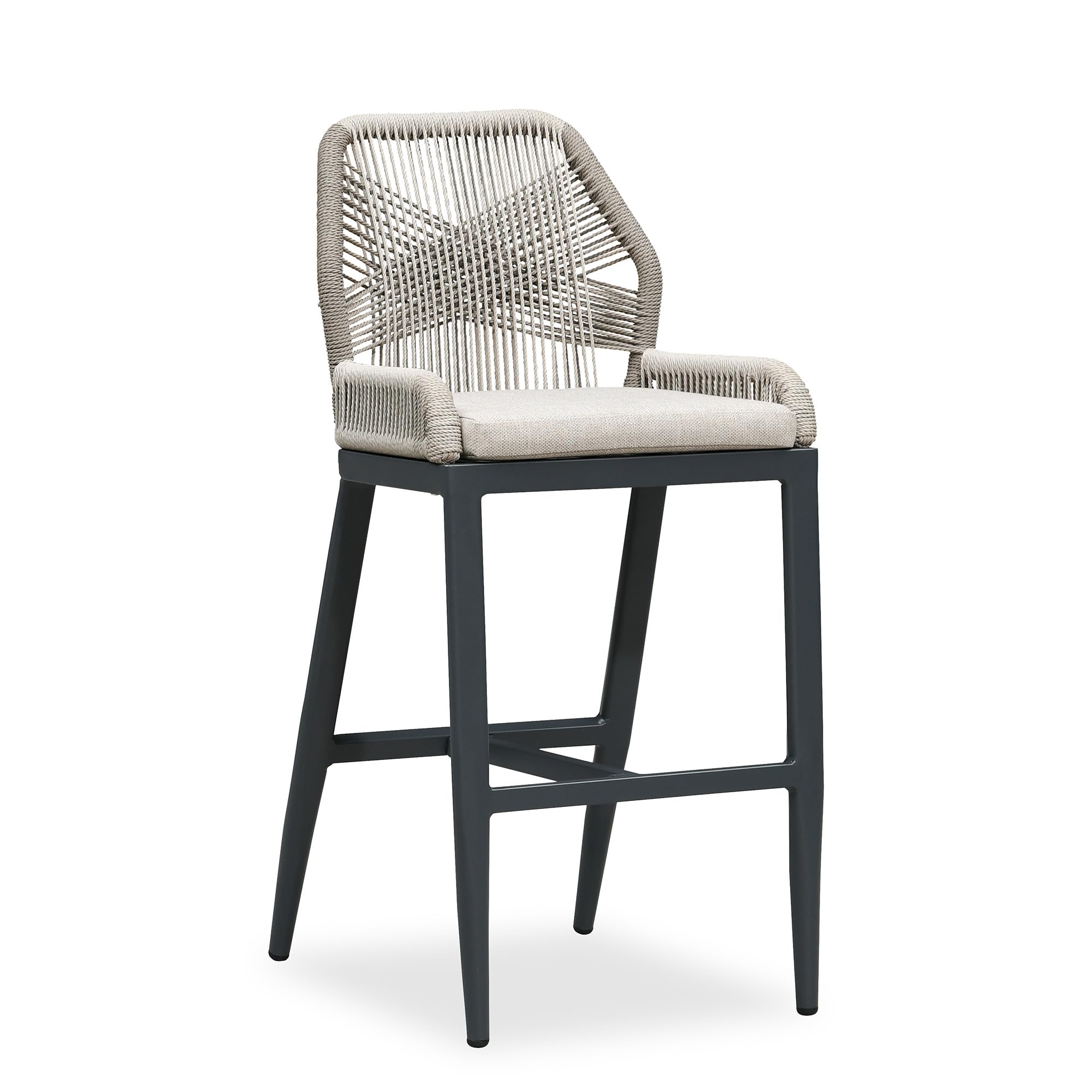 PURPLE LEAF 1 Piece Bar Height Stool with Cushion and Back, Dark Grey