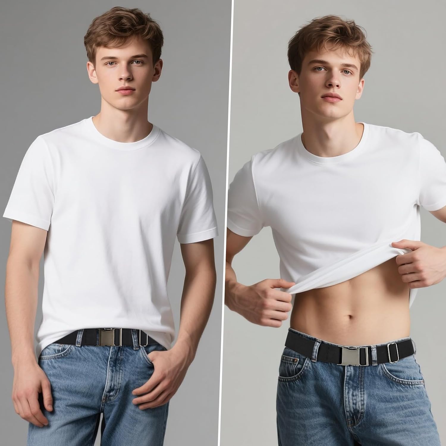 SANSTHS Mens Elastic Belt, Unisex Adventure Stretch Web Belt with Seat Belt Buckle, Clip Thin Fabric Belt 1.5" - Image 9