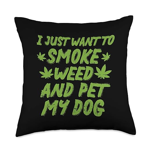Weed Pillows Cannabis Marijuana 420 Pot-head Gifts Smoke Weed Pet My Dog Cannabis Marijuana 420 THC Stoner Gift Throw Pillow, 18x18, Multicolor