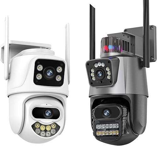 Cámaras de seguridad 4K para exteriores, cámaras PTZ de doble lente con cable para seguridad del hogar exterior con cable 3M, seguimiento humano,