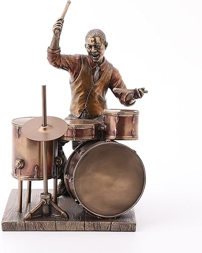 Veronese Design Figura de resina de baterista de jazz de 8 pulgadas, estatua con acabado de bronce
