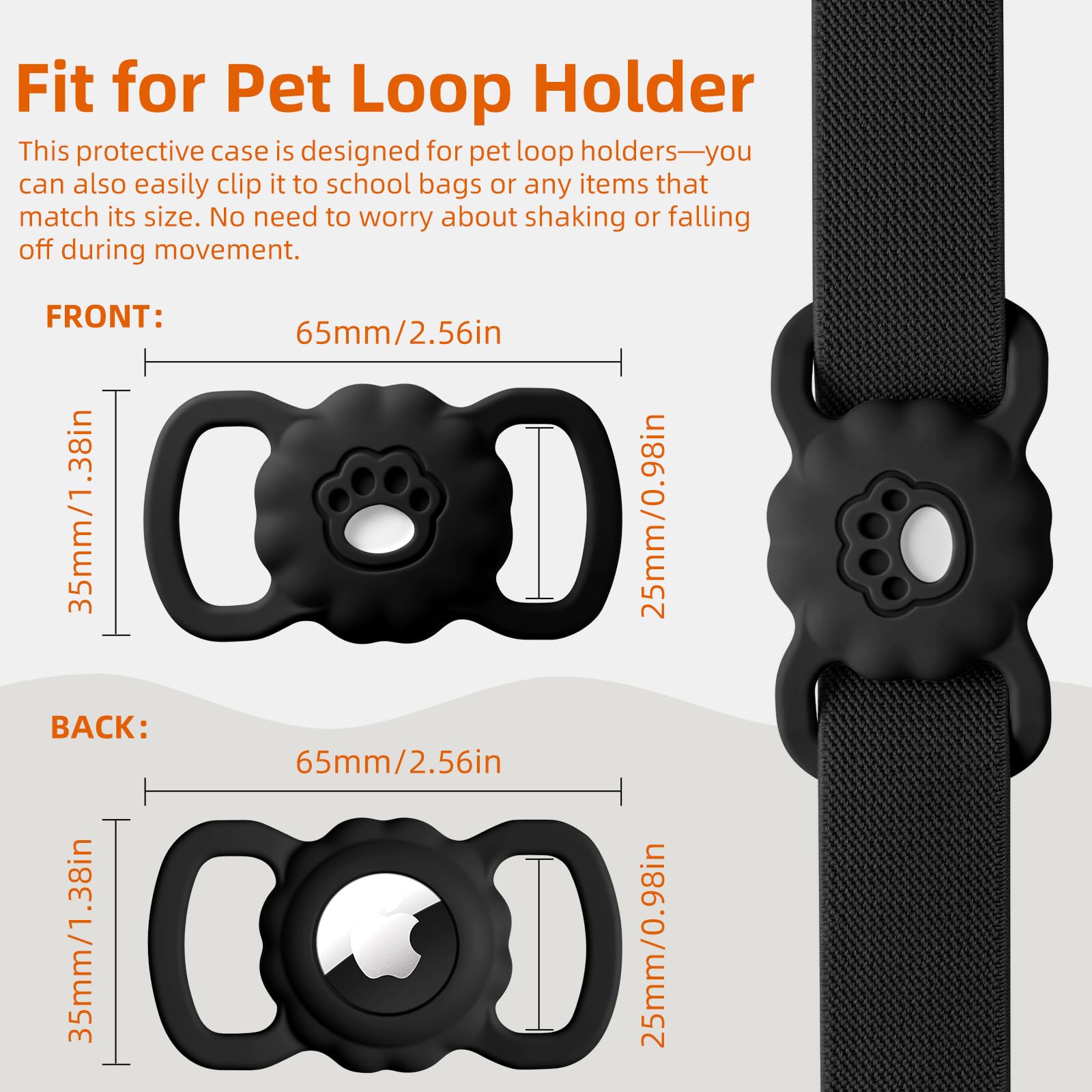 Maledan 2 Pack Airtag Dog Collar Holders Compatible with Apple AirTag GPS Tracking Finder - Air Tag Protective Silicone Case with Paw Pattern for Dog Airtag Holder Cat Collar Loop Holder, Black+Black — view 2