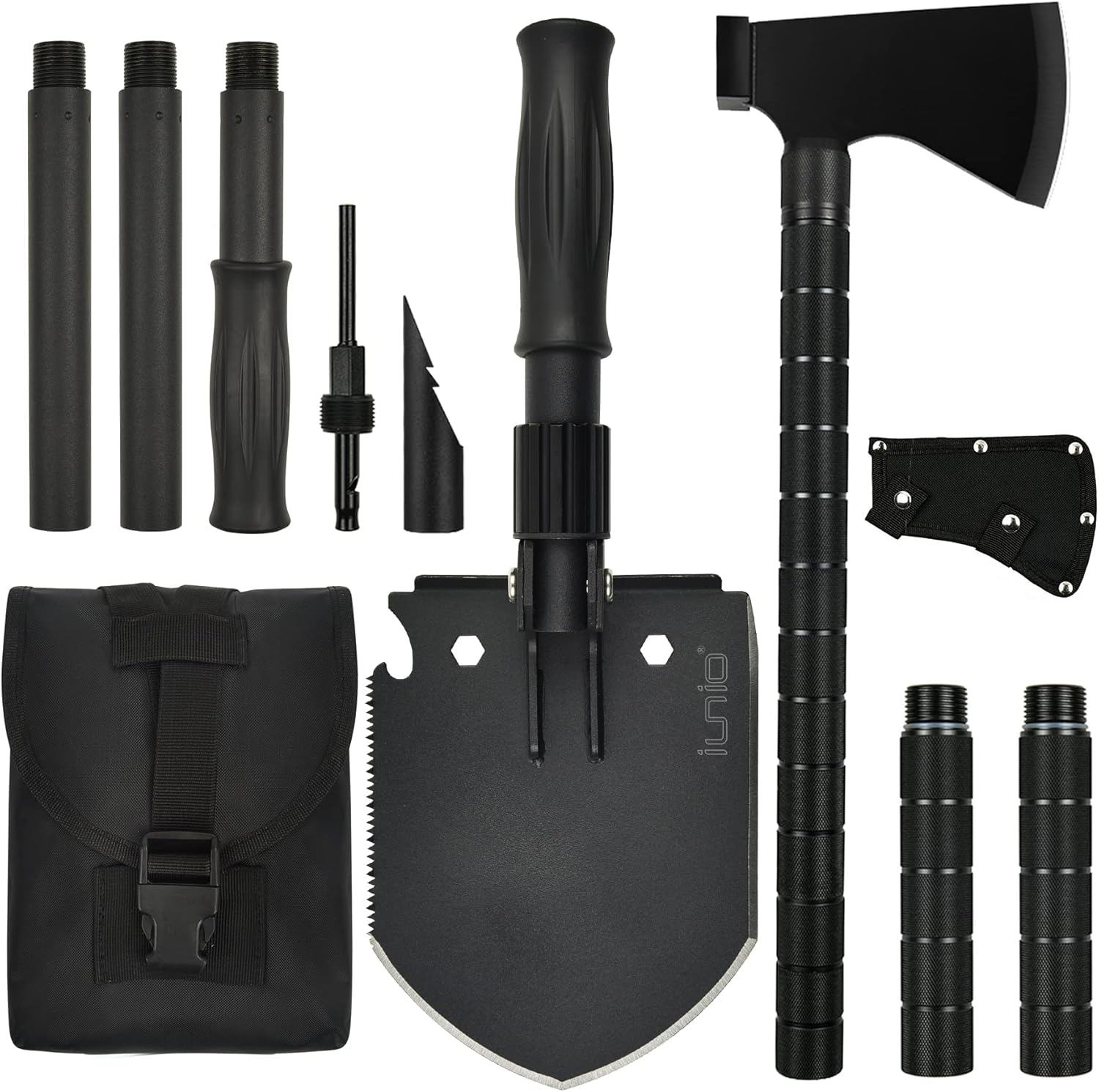 iunio Camping Shovel with Survival Axe, Portable Folding Multitool for Outdoor, Hiking, Hunting(Premium E-Tool) : Sports & Outdoors