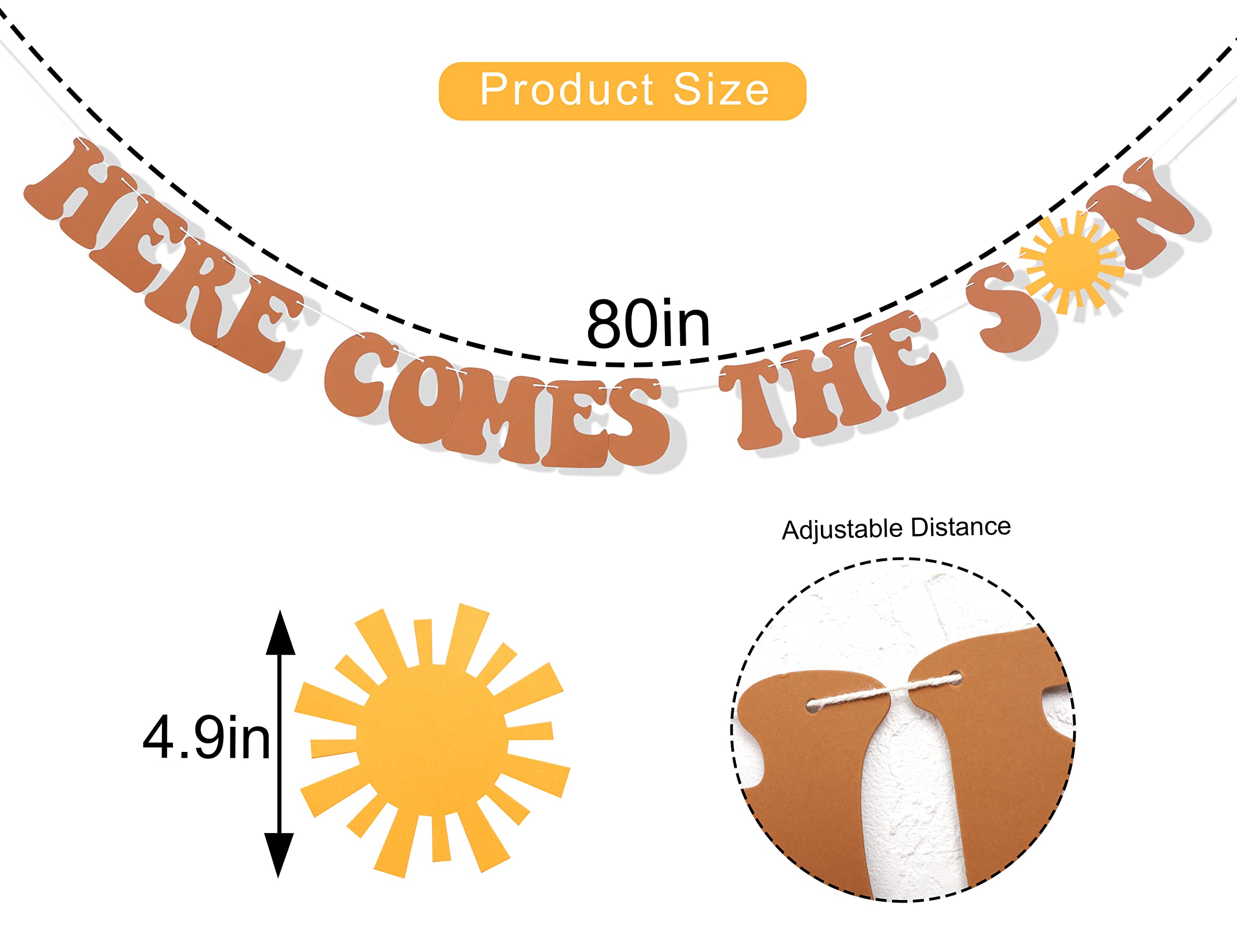 Here Comes The Son/Sun Baby Shower Banner - dekoracja na baby shower, 'It'S A Boy, Baby Shower Party rekwizyty fotograficzne' baner, girlanda z literami chłopca (BANNER COME SUN)