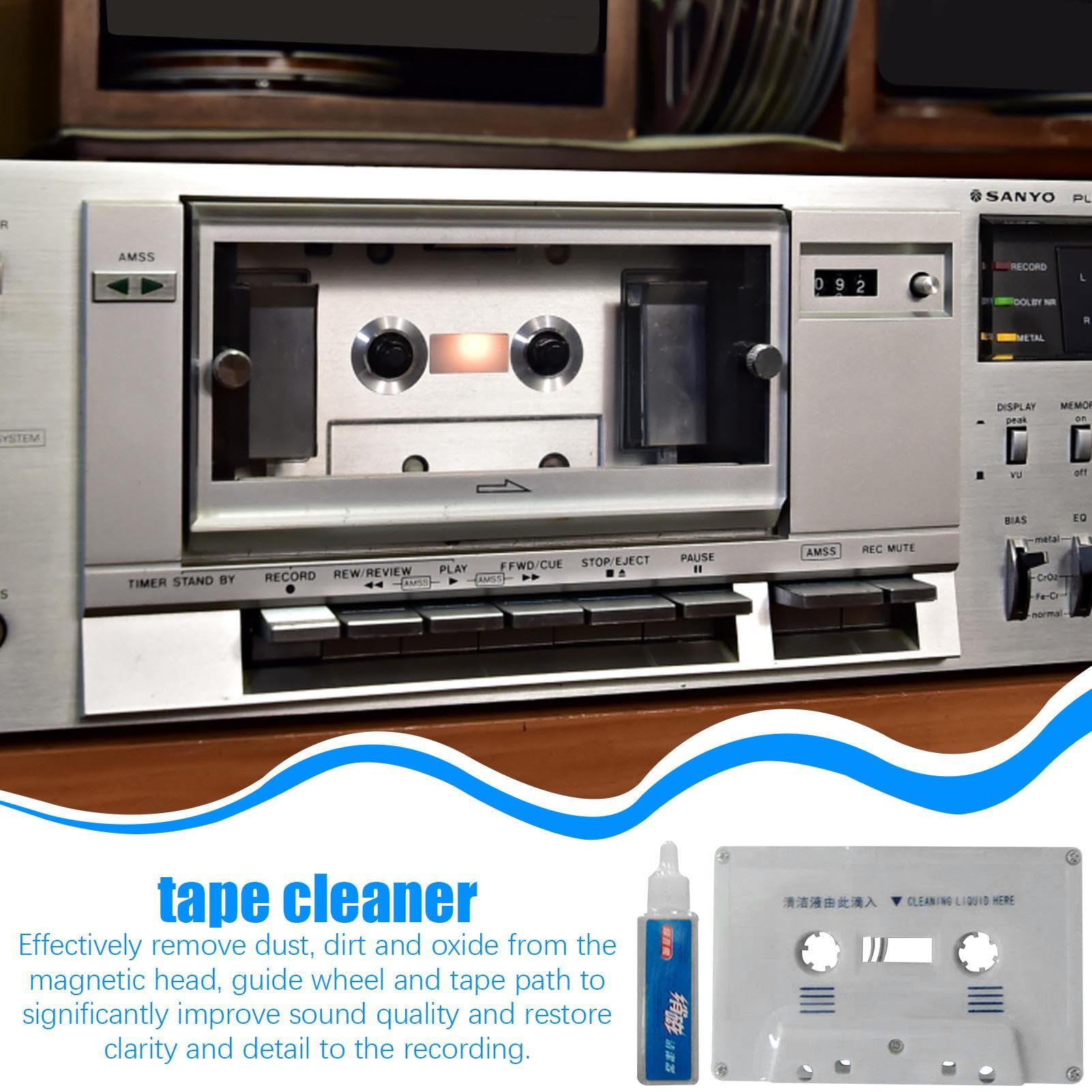 Limpiador de cabezales de cassette, desenmagnetizador de cabeza de audio, kit de eliminación de polvo | Líquidos de limpieza de casetes compactos, kit de mantenimiento de audio, grabadora Boombox Deck