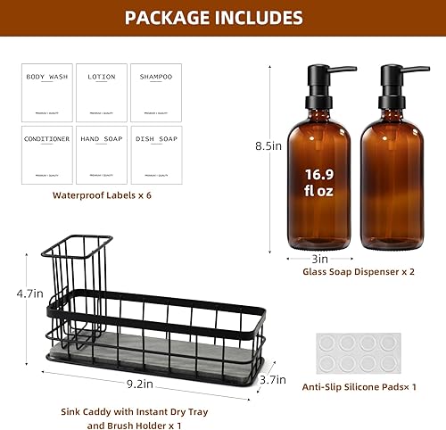 Miniatura 2 de Dispensador de jabón para platos para cocina, dispensadores de jabón de manos y platos ámbar de 16.9 onzas líquidas, juego de dispensador de jabón