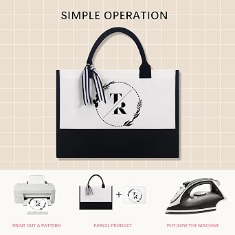 OKBA 10 PCS Personalized Classic Canvas Tote Bag(Black and White),Inside Zipper Pocket Grocery Tote DIY Gift,for Wedding,Birthday,Beach,Perfect Gifts for Women,Mom,Teachers,Friends